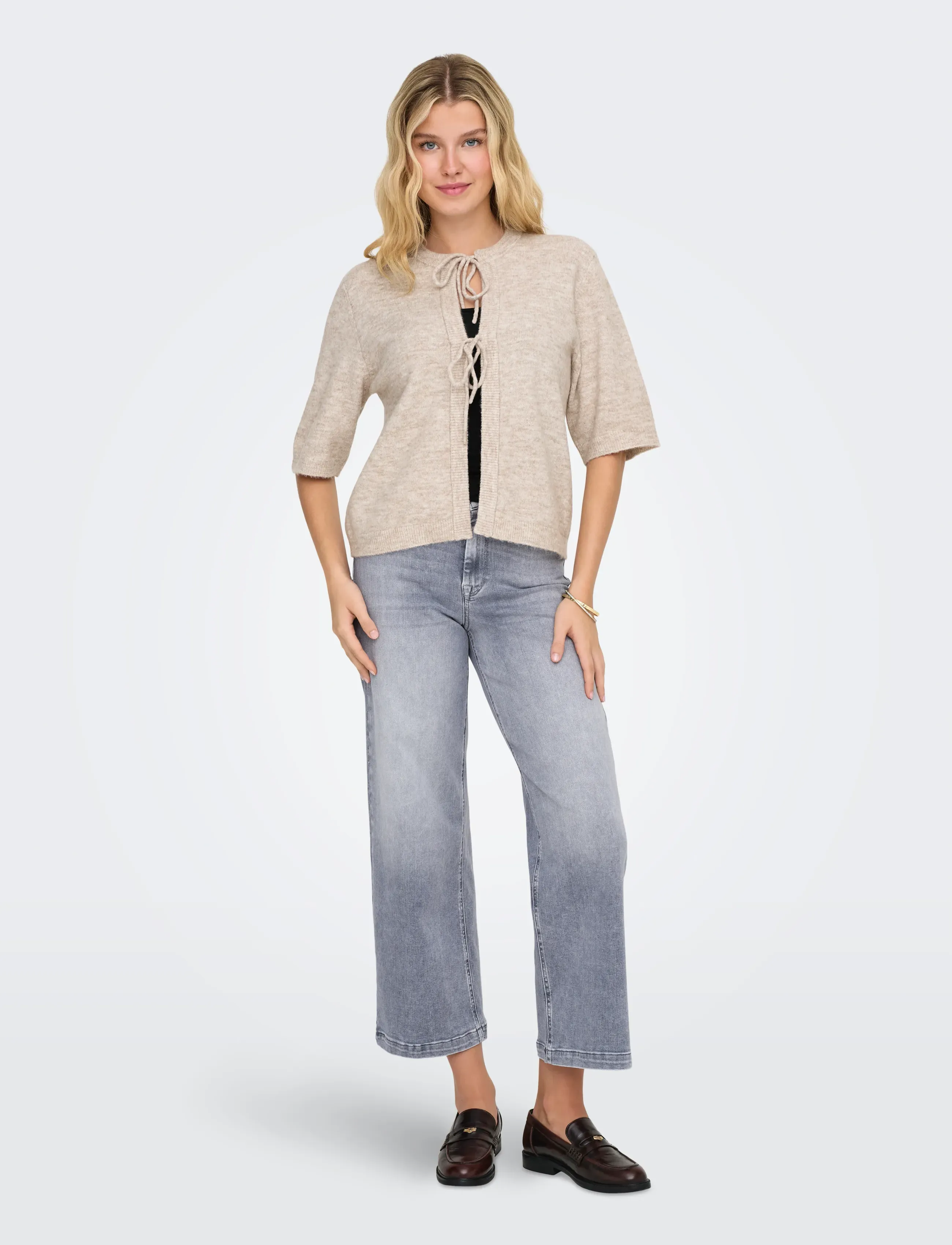ONLY Onlsimoni 2/4 Bow Cardigan Knt Noos, S, Knitwear, Beige - Cardigans, Frauen