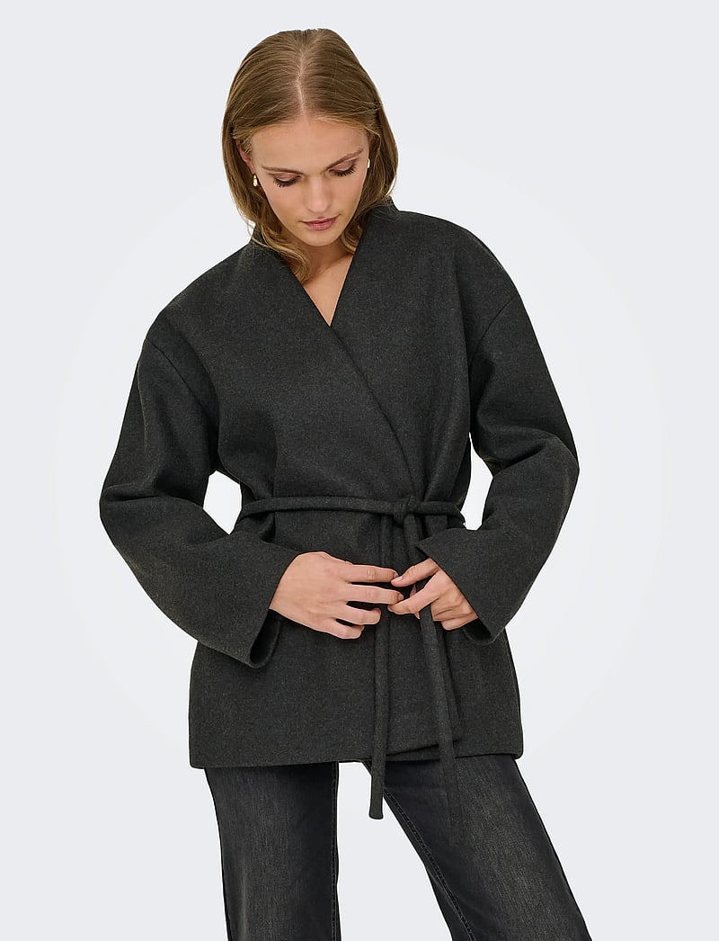ONLY - ONLFOX-TRILLION SHORT BELT JACKET PNT - vestes en laine - dark grey melange - 0