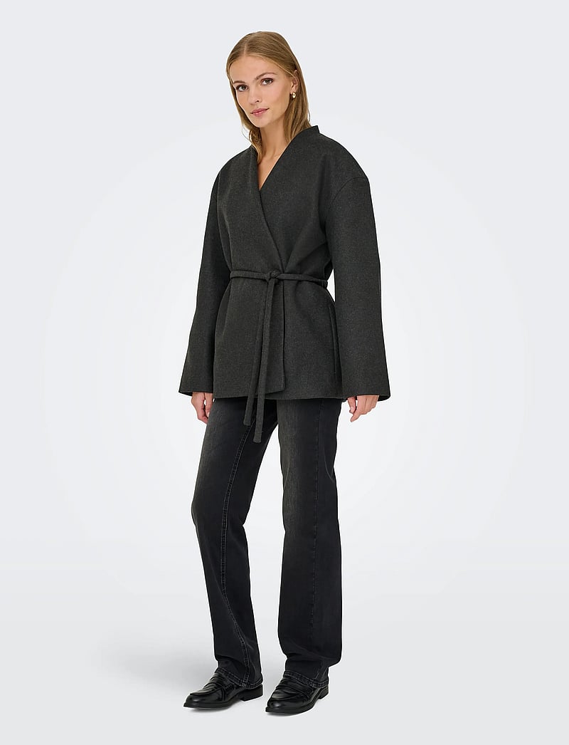ONLY - ONLFOX-TRILLION SHORT BELT JACKET PNT - vestes en laine - dark grey melange - 4