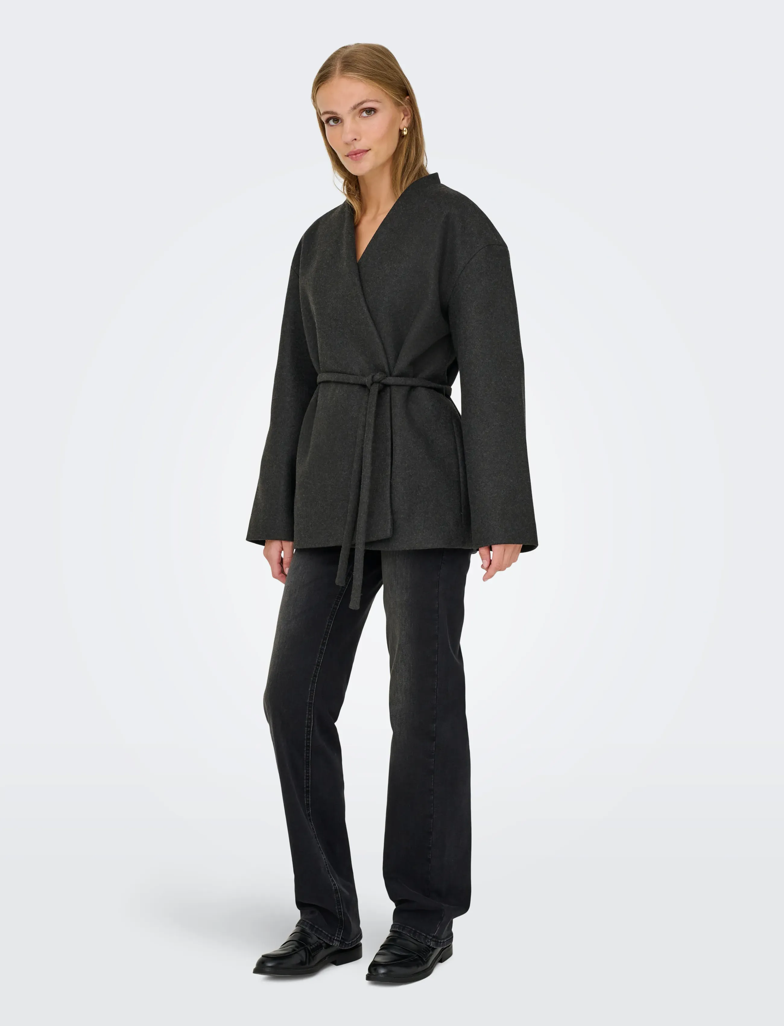 ONLY - ONLFOX-TRILLION SHORT BELT JACKET PNT - wollen jassen - dark grey melange - 4
