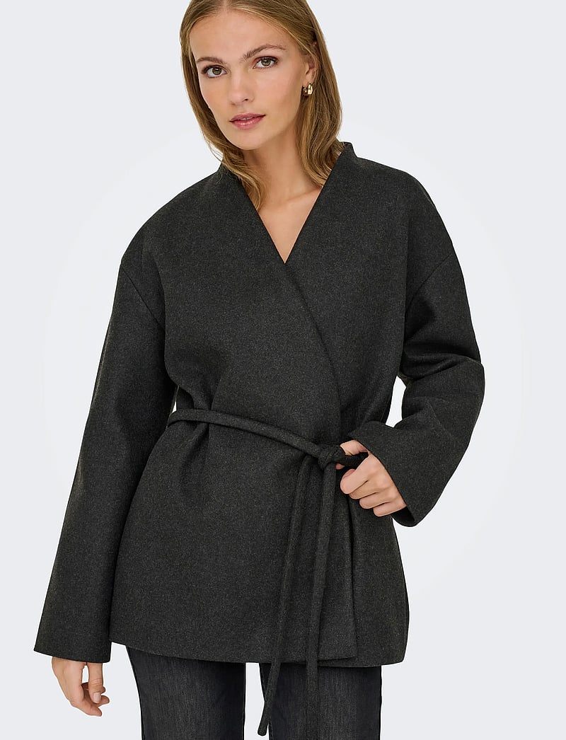 ONLY - ONLFOX-TRILLION SHORT BELT JACKET PNT - vestes en laine - dark grey melange - 5