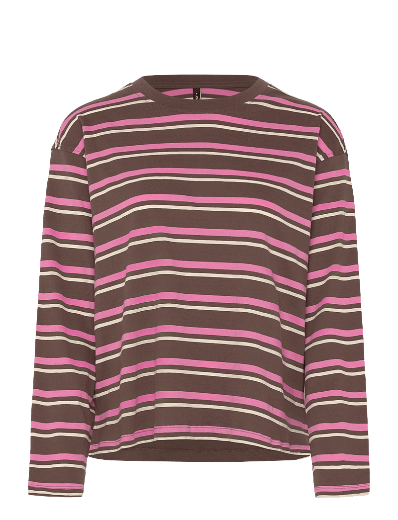 ONLY - ONLMAY LIFE L/S STRIPE TOP BOX JRS - långärmade toppar - chocolate martini - 0