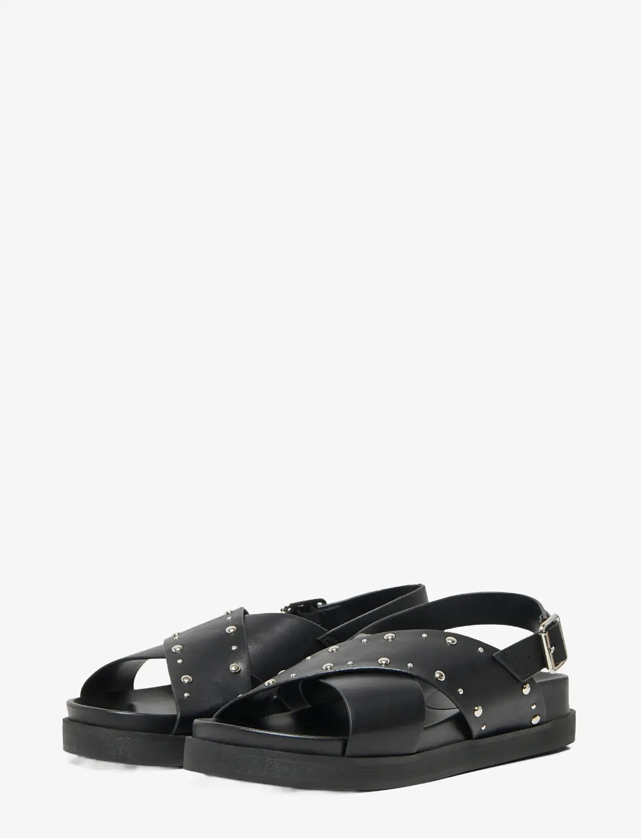 ONLY - ONLMINNIE-19 STUDS CROSS STRAP SANDAL - flat sandals - black - 0