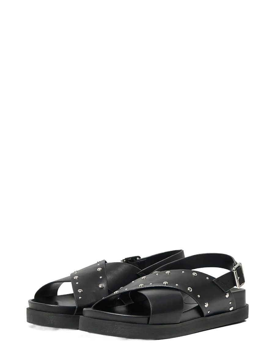 ONLY - ONLMINNIE-19 STUDS CROSS STRAP SANDAL - platta sandaler - black - 0