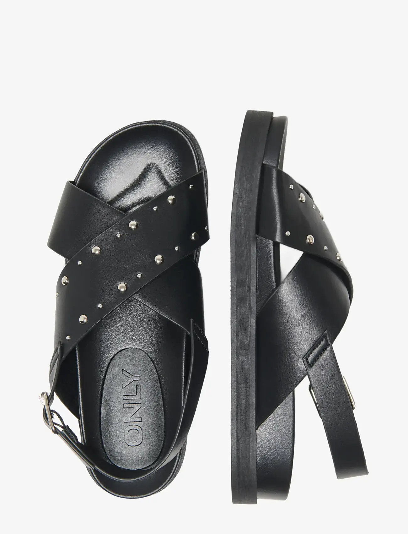 ONLY - ONLMINNIE-19 STUDS CROSS STRAP SANDAL - flat sandals - black - 2