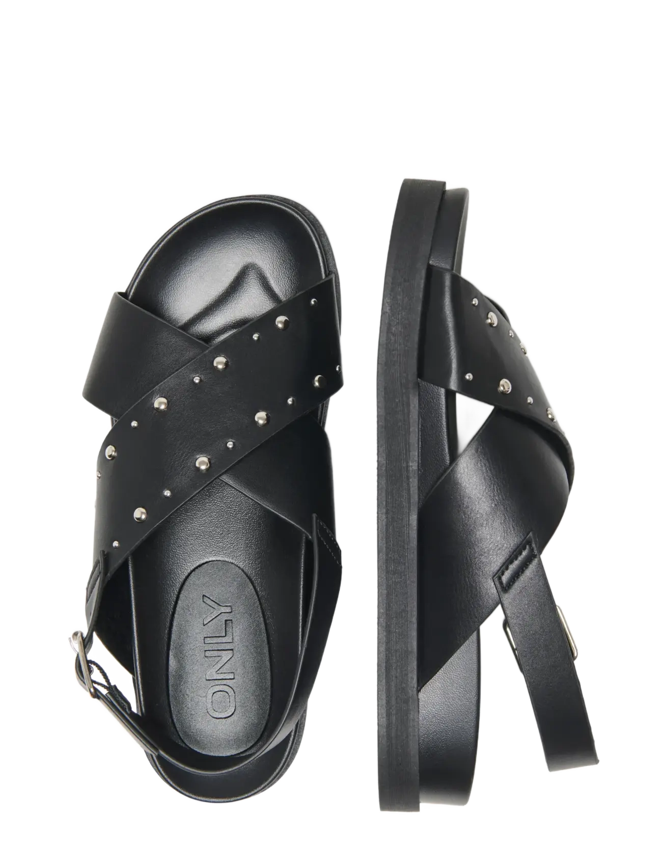 ONLY - ONLMINNIE-19 STUDS CROSS STRAP SANDAL - platta sandaler - black - 2