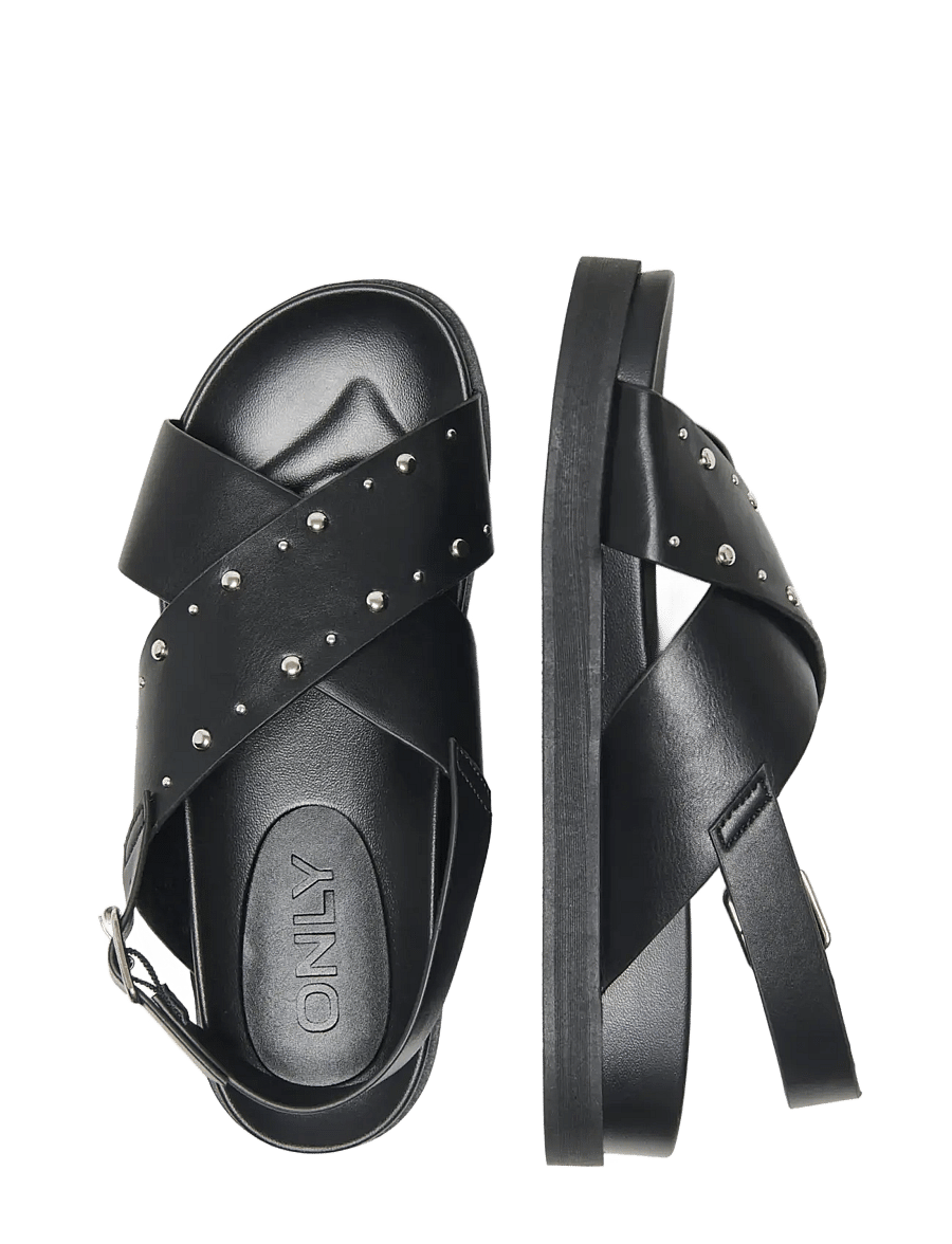 ONLY - ONLMINNIE-19 STUDS CROSS STRAP SANDAL - platta sandaler - black - 2