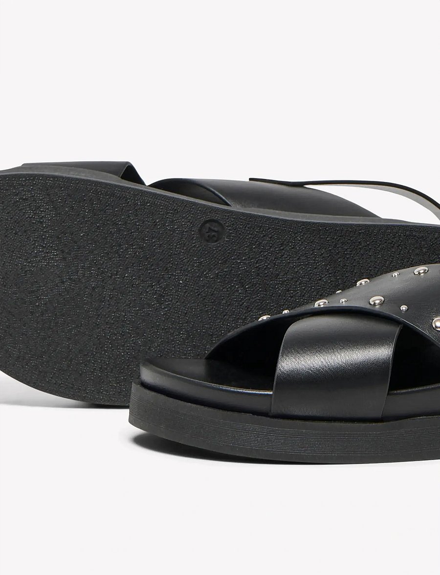 ONLY - ONLMINNIE-19 STUDS CROSS STRAP SANDAL - platta sandaler - black - 3