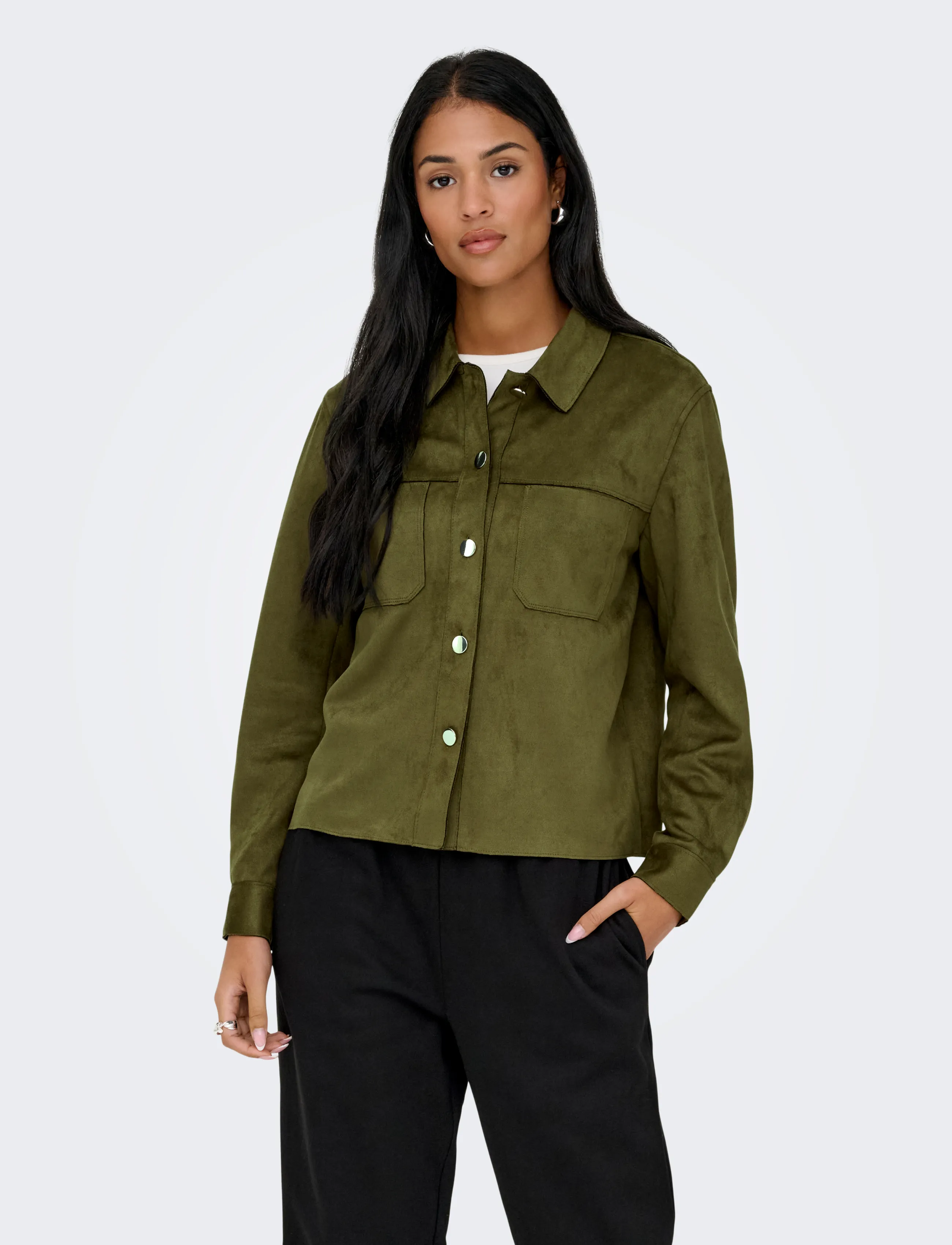 ONLY Onlmira L/S Faux Suede Shirt Pnt Noos, 3XL, Shirts, Khakigrün - Long-sleeved, Frauen