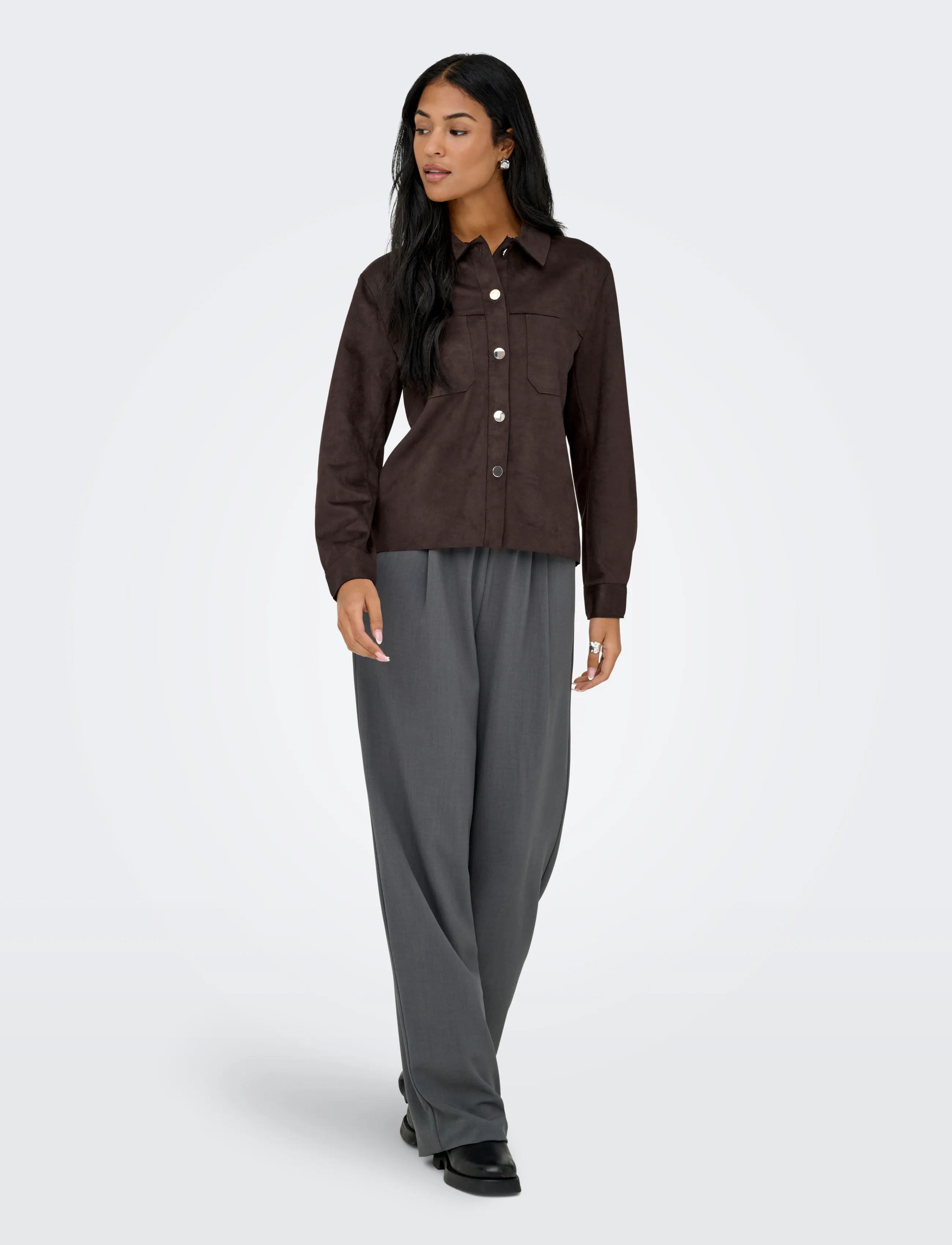 ONLY - ONLMIRA L/S FAUX SUEDE SHIRT PNT NOOS - coffee bean - 4