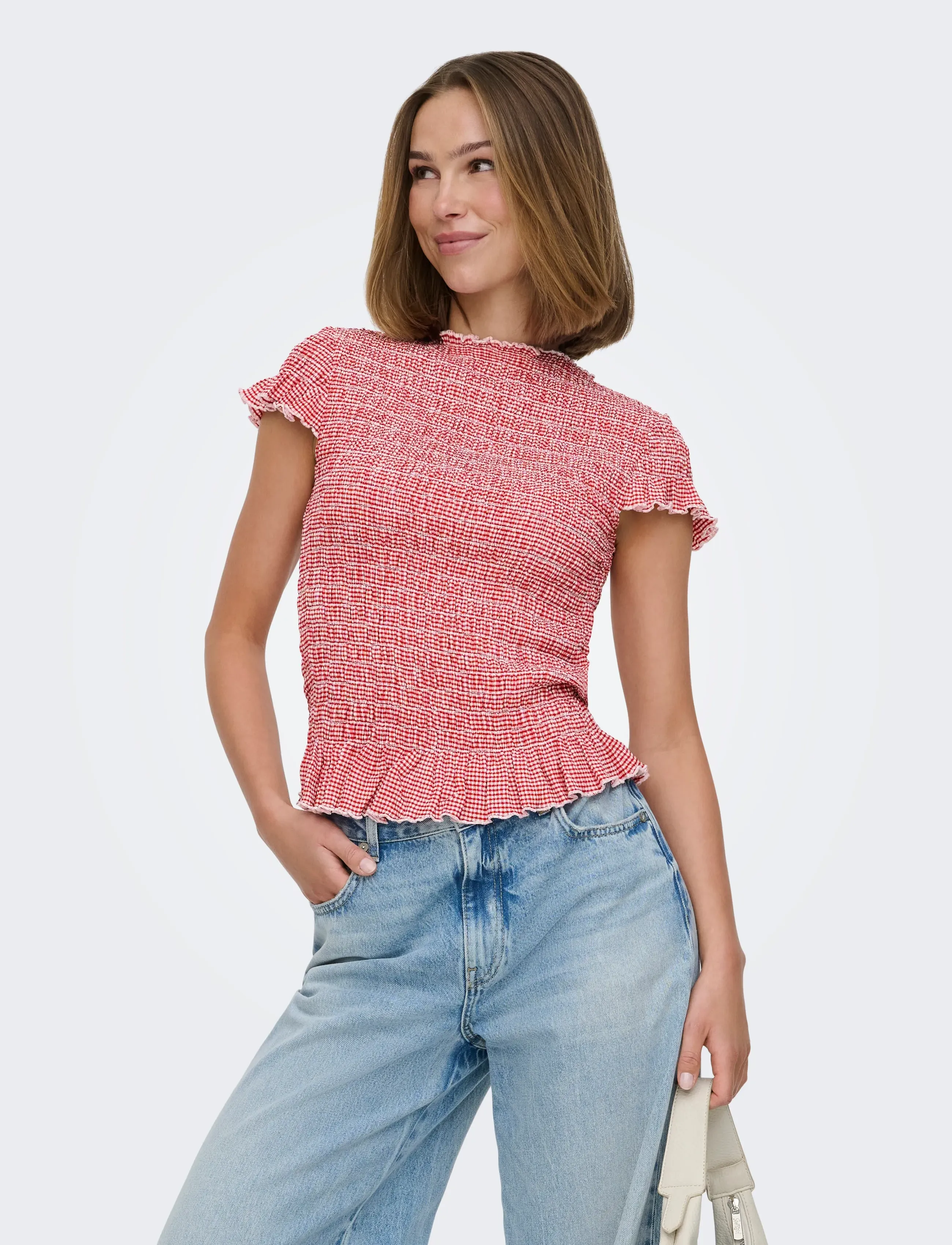 ONLY ONLCELLE CAP SMOCK BOATNECK TOP JRS - T-shirts & Toppar - BARBADOS CHERRY / red