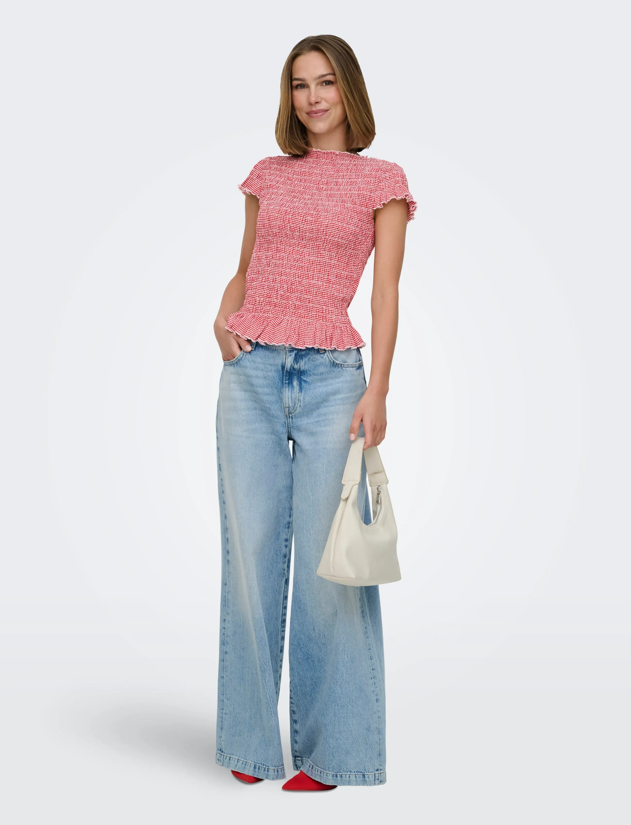 ONLY - ONLCELLE CAP SMOCK BOATNECK TOP JRS - crop tops - barbados cherry - 4