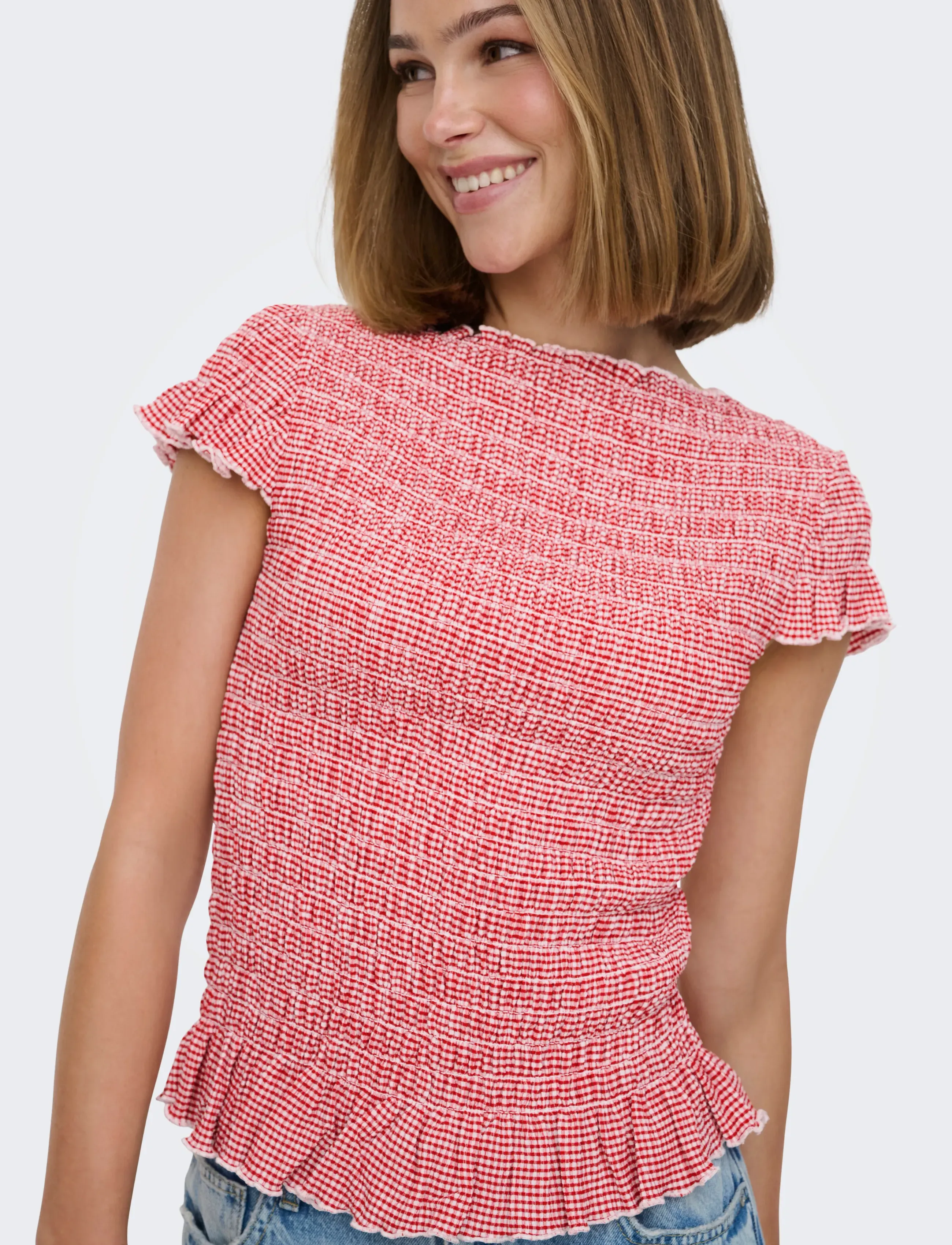 ONLY - ONLCELLE CAP SMOCK BOATNECK TOP JRS - crop tops - barbados cherry - 5