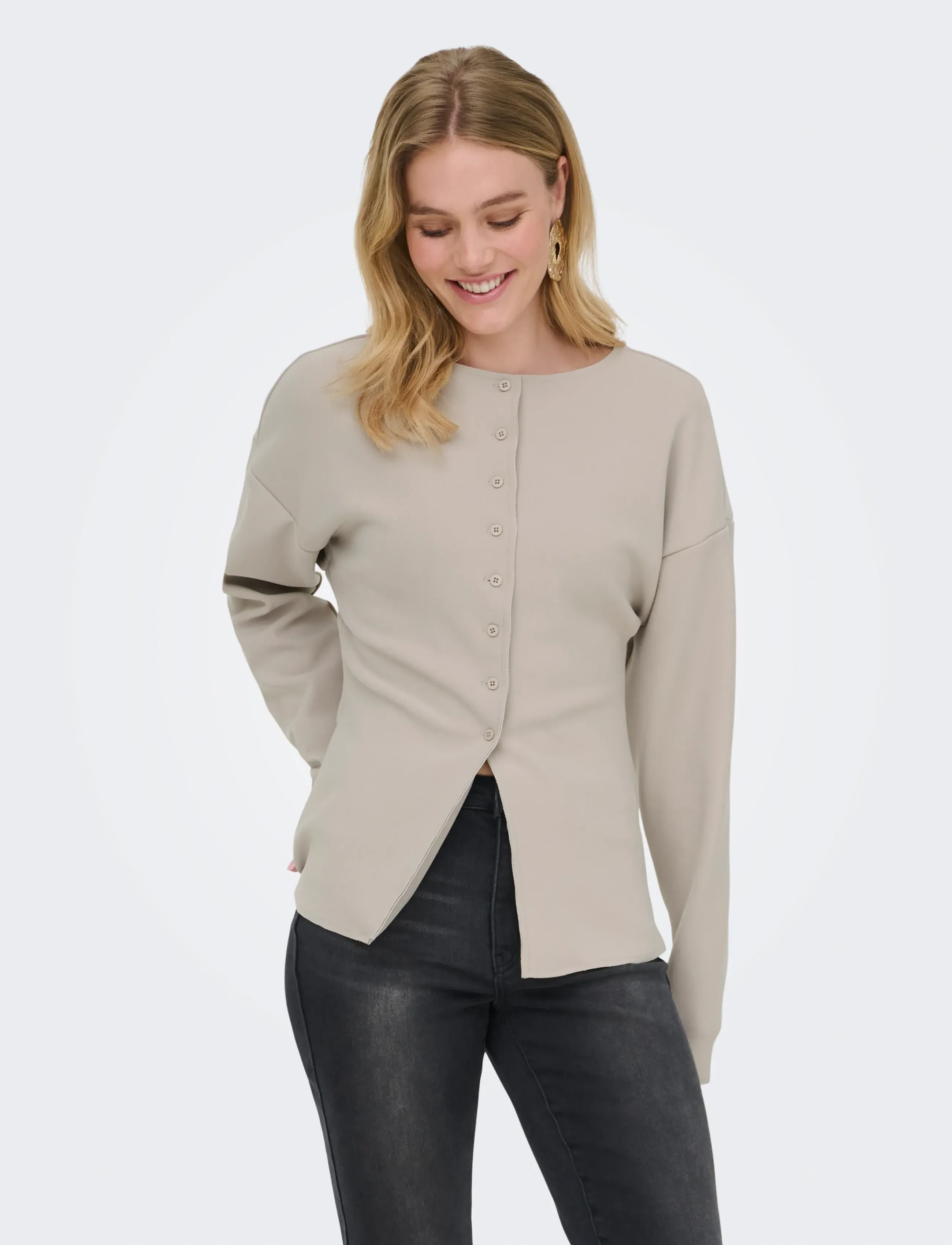 ONLY Onlluma-Clever L/S Waist Cardigan Tlr, 34, Knitwear, Beige - Cardigans, Frauen
