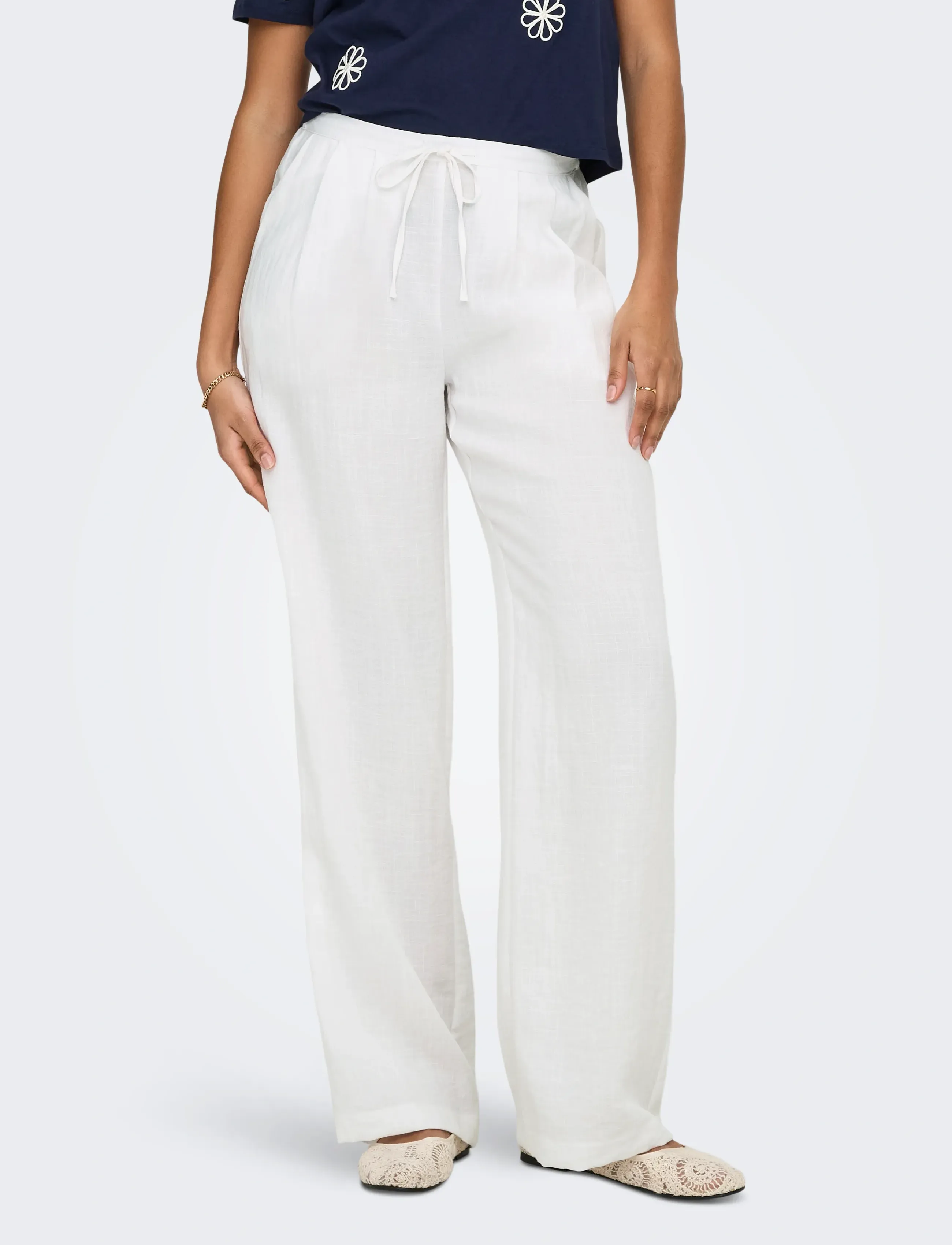ONLY ONLITA MW LINEN LOOK WIDE PANT TLR - Püksid - BRIGHT WHITE / white