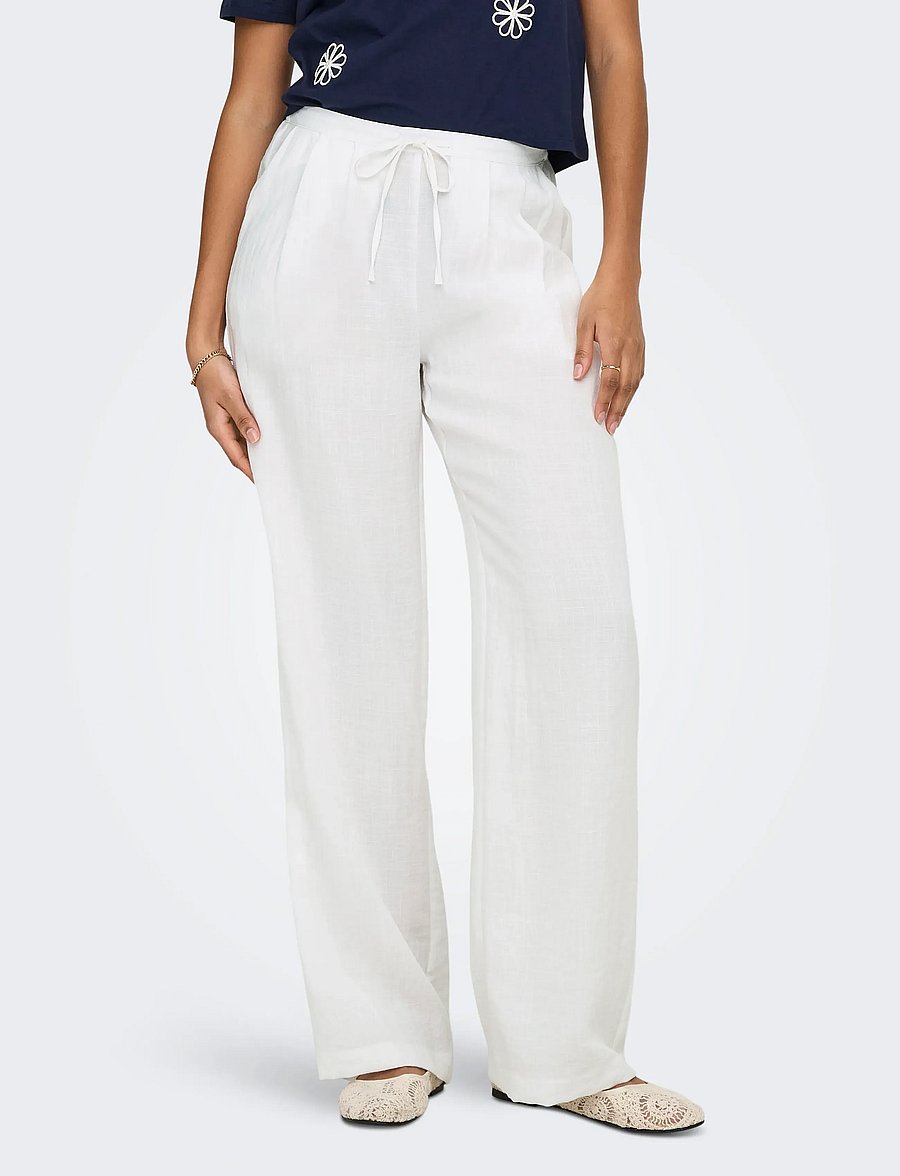 ONLY - ONLITA MW LINEN LOOK WIDE PANT TLR - wijde broeken - bright white - 0