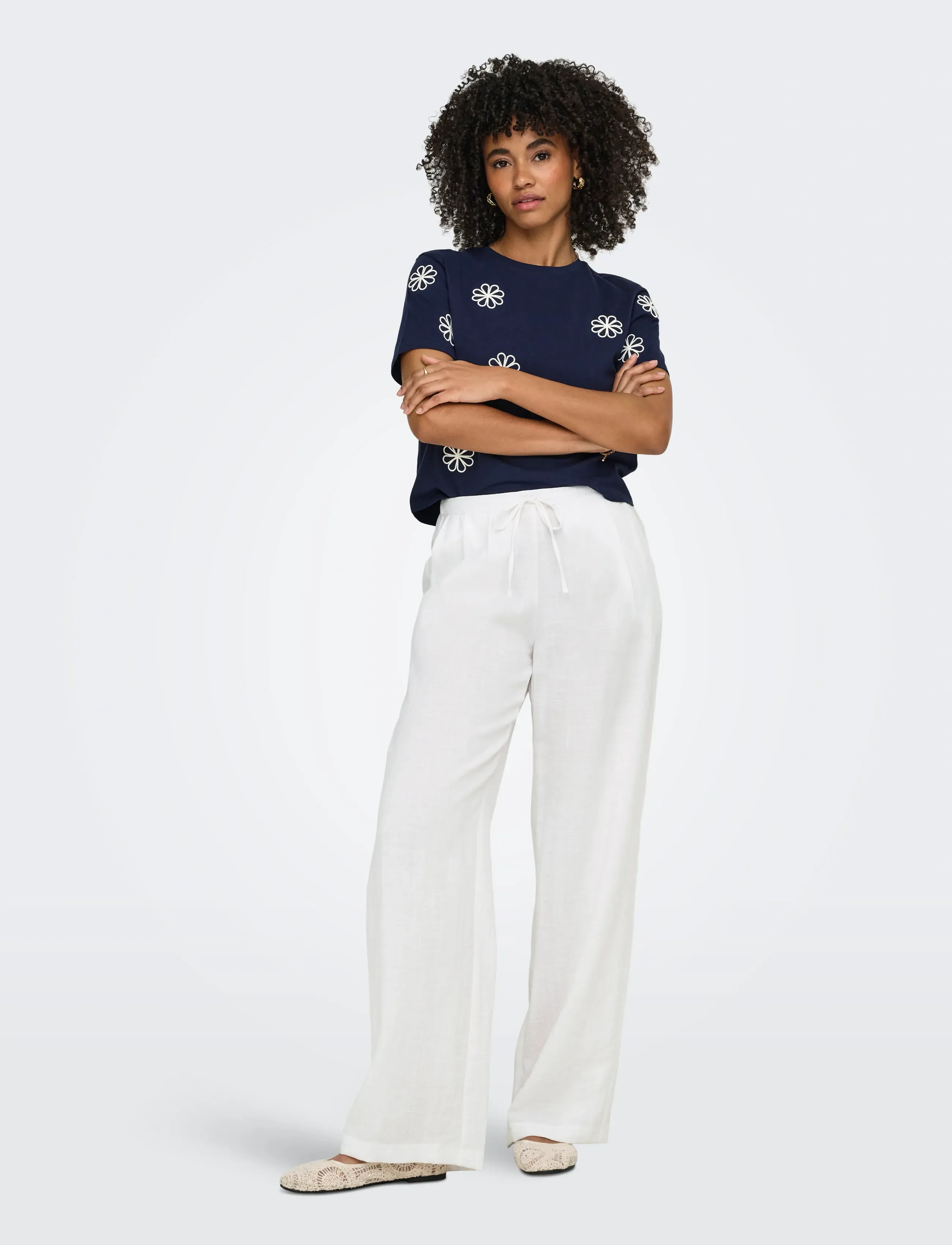 ONLY - ONLITA MW LINEN LOOK WIDE PANT TLR - wijde broeken - bright white - 4