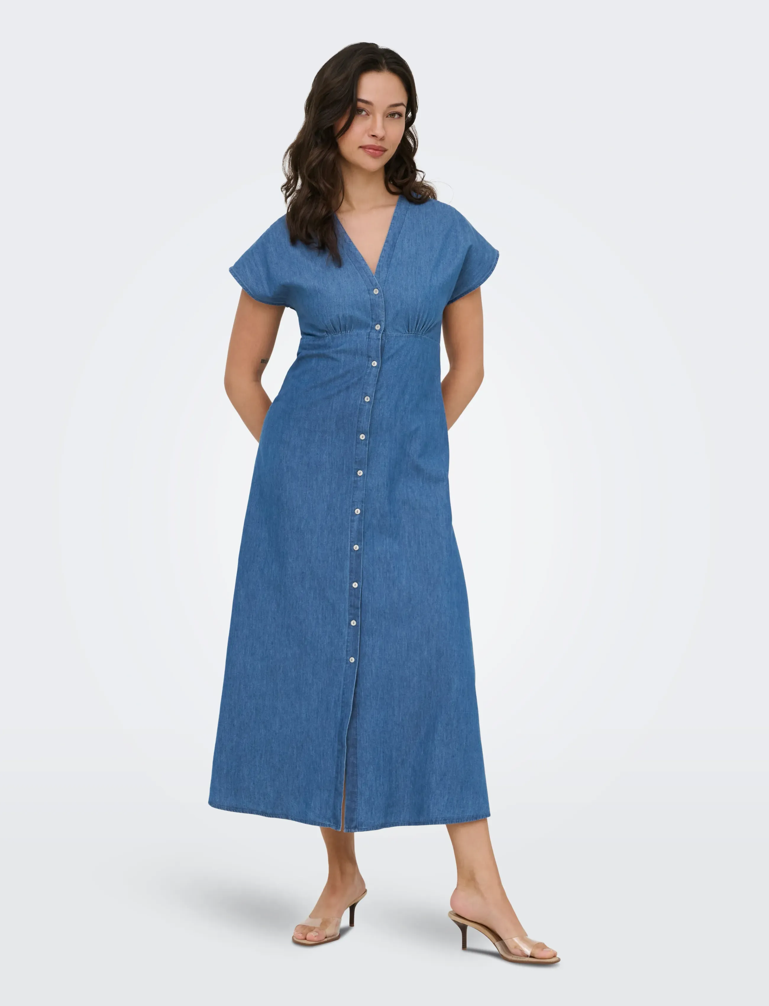 ONLY - ONLNOVA AZURE LONG DRESS WVN - skjortekjoler - medium blue denim - 4