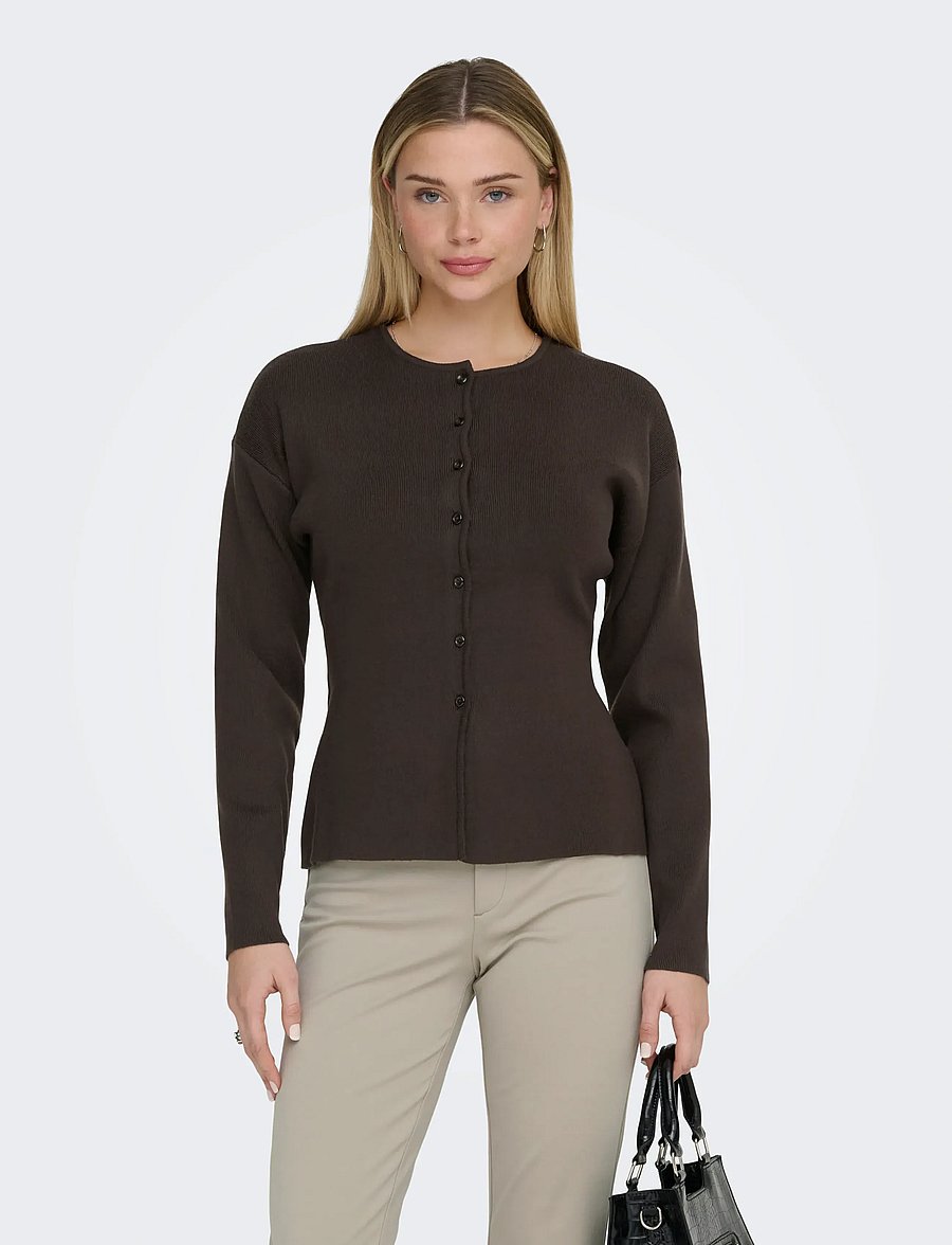 ONLY - ONLLUCY LS O-NECK CARDIGAN KNT NOOS - forårsjakker - chocolate torte - 0