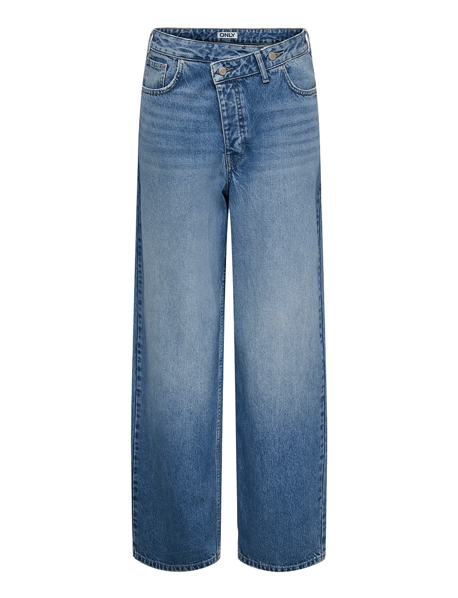 ONLY - ONLAMBER LW ASYM OVERSIZ BAGGY DNM TAI - pantalons larges - medium blue denim - 1