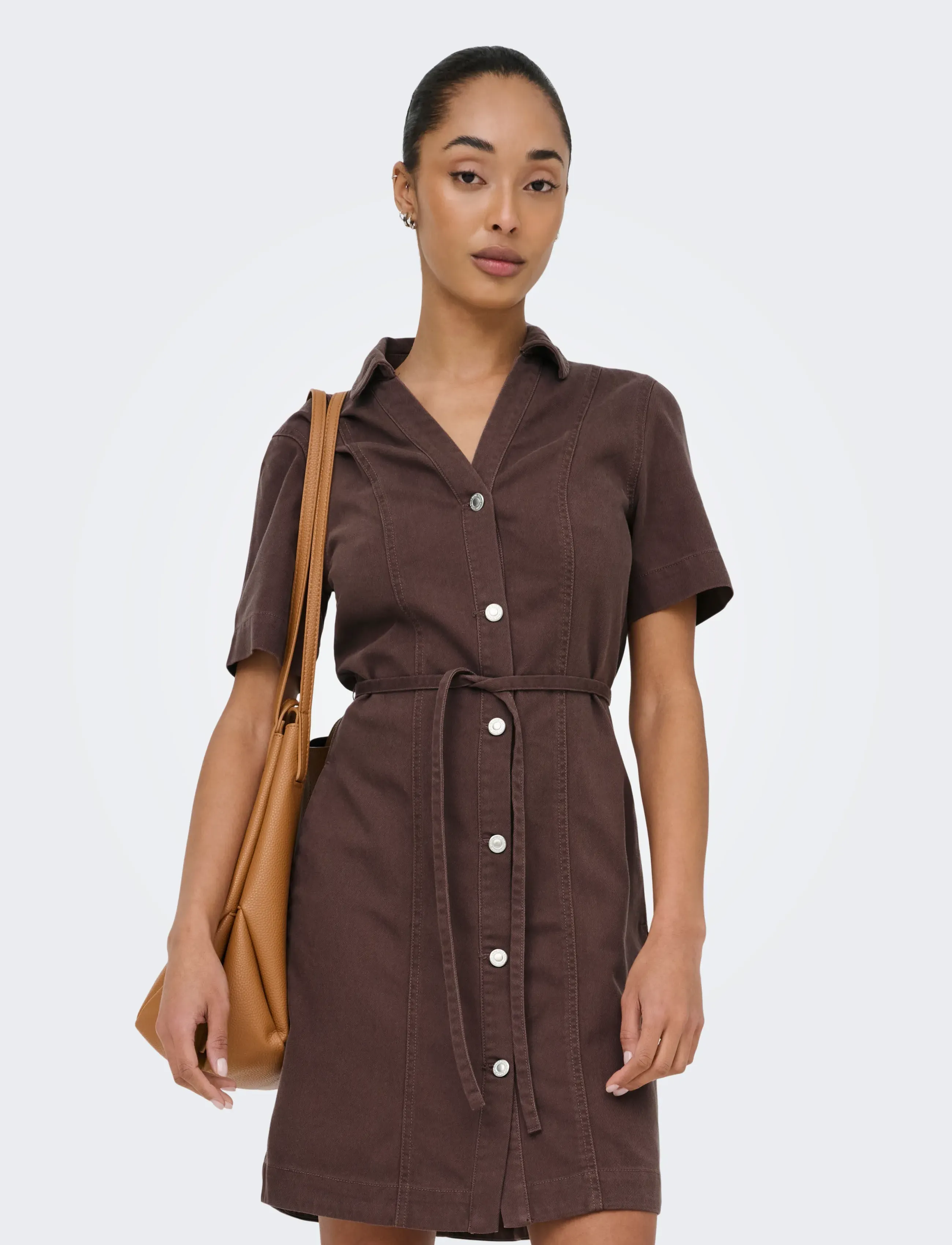 ONLY ONLFINA-SOFT S/S BELT DRESS PNT - Vêtements - SHOPPING BAG / brown