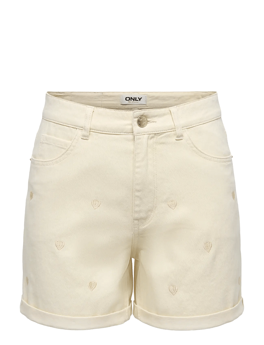 ONLY - ONLVEGA HW EMBROIDERY DNM SHORTS GUANOOS - jeansshorts - ecru - 1