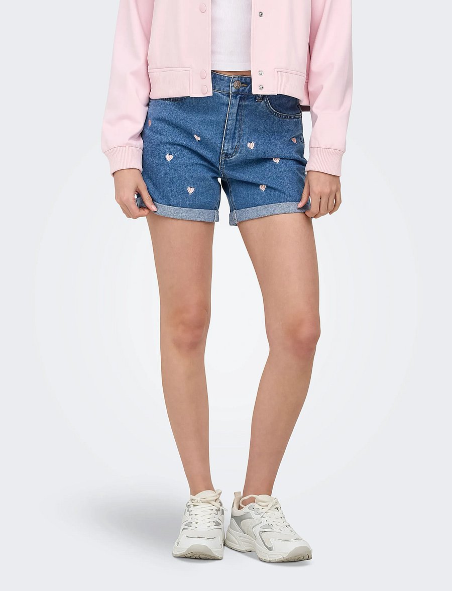 ONLY - ONLVEGA HW EMBROIDERY DNM SHORTS GUANOOS - jeansshorts - medium blue denim - 0