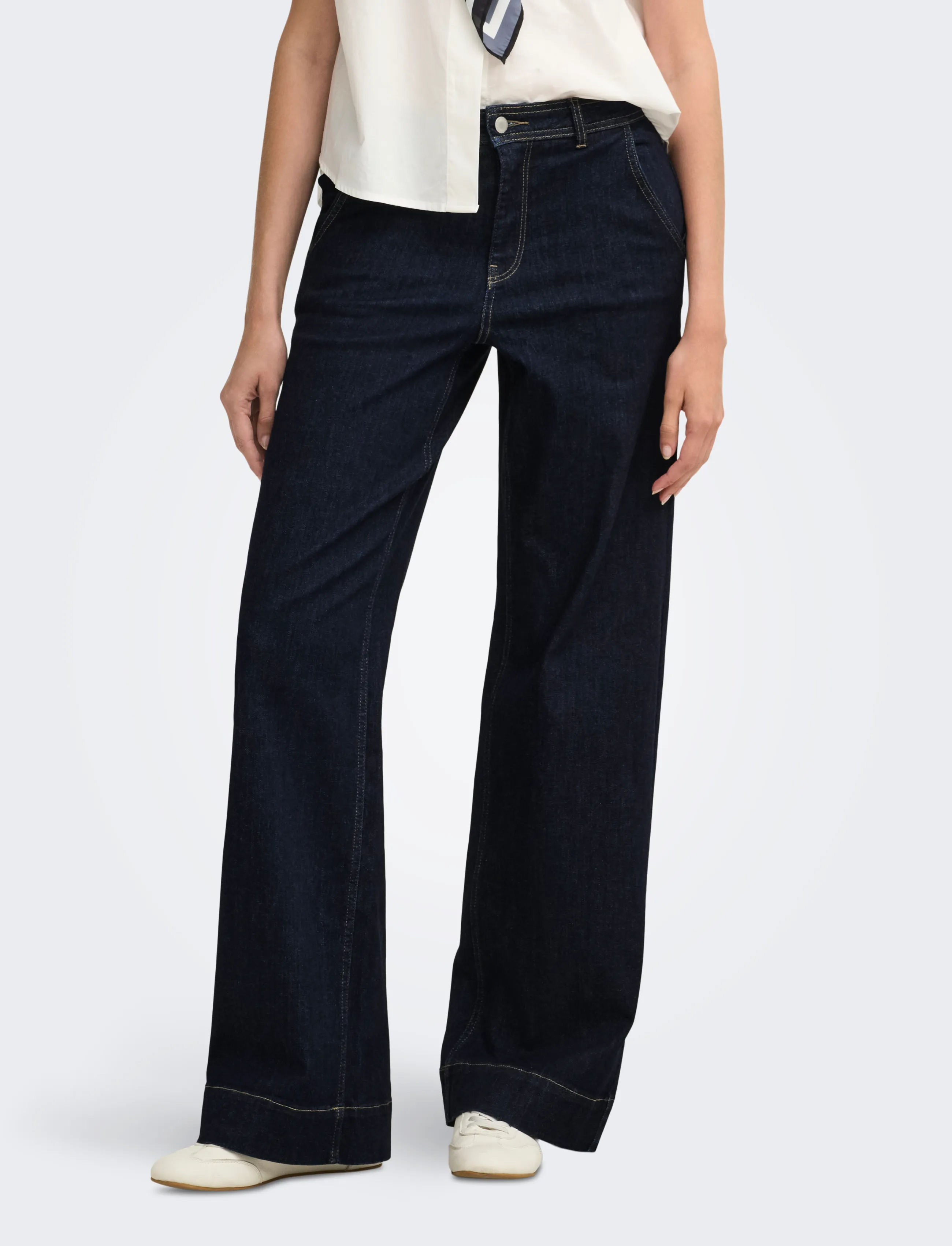 ONLY ONLMADISON HW CHINO WIDE DNM GUA772 NOOS - Hosen mit weitem Bein - DARK BLUE DENIM / navy