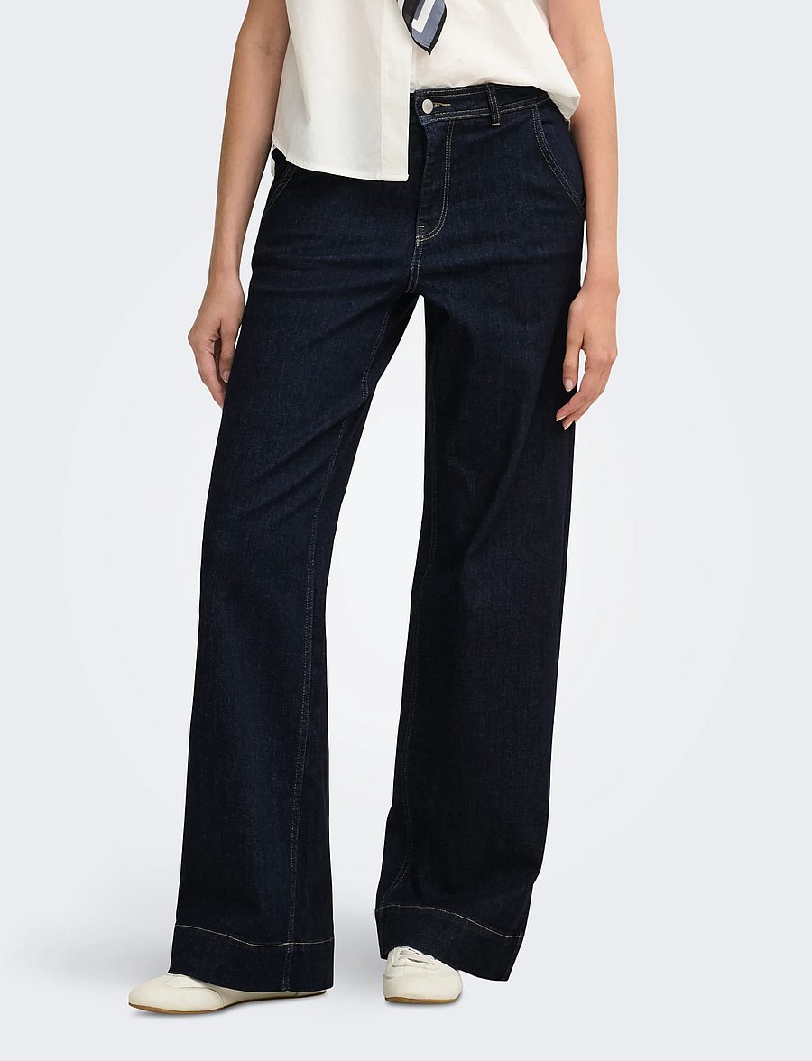 ONLY - ONLMADISON HW CHINO WIDE DNM GUA772 NOOS - hosen mit weitem bein - dark blue denim - 0