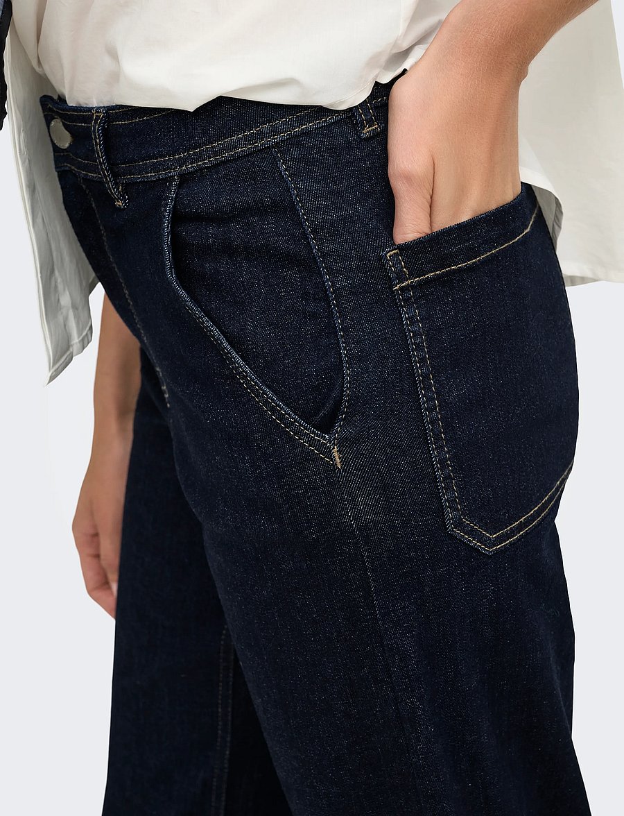 ONLY - ONLMADISON HW CHINO WIDE DNM GUA772 NOOS - hosen mit weitem bein - dark blue denim - 5