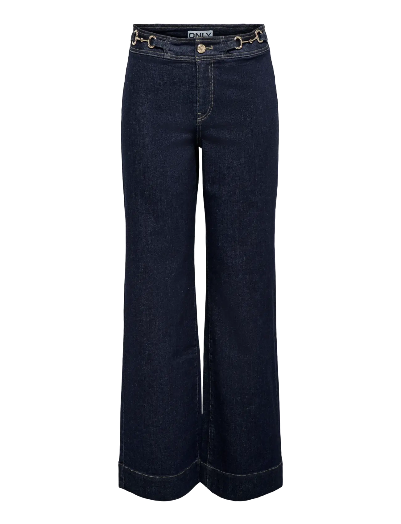 ONLY - ONLMADISON HW WIDE BUCKLE DNM GUA411NOOS - hosen mit weitem bein - dark blue denim - 1