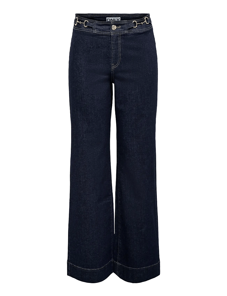 ONLY - ONLMADISON HW WIDE BUCKLE DNM GUA411NOOS - hosen mit weitem bein - dark blue denim - 1