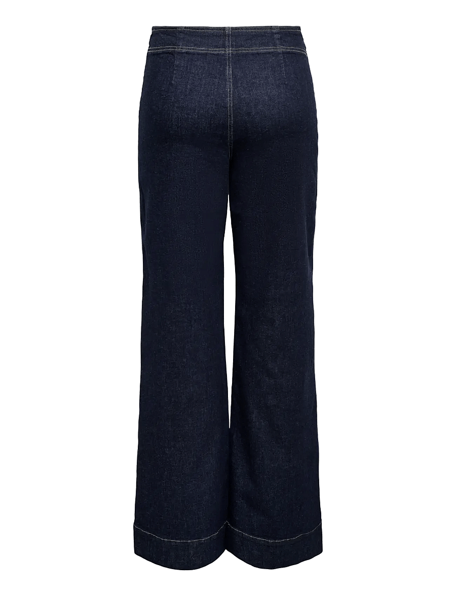 ONLY - ONLMADISON HW WIDE BUCKLE DNM GUA411NOOS - hosen mit weitem bein - dark blue denim - 2