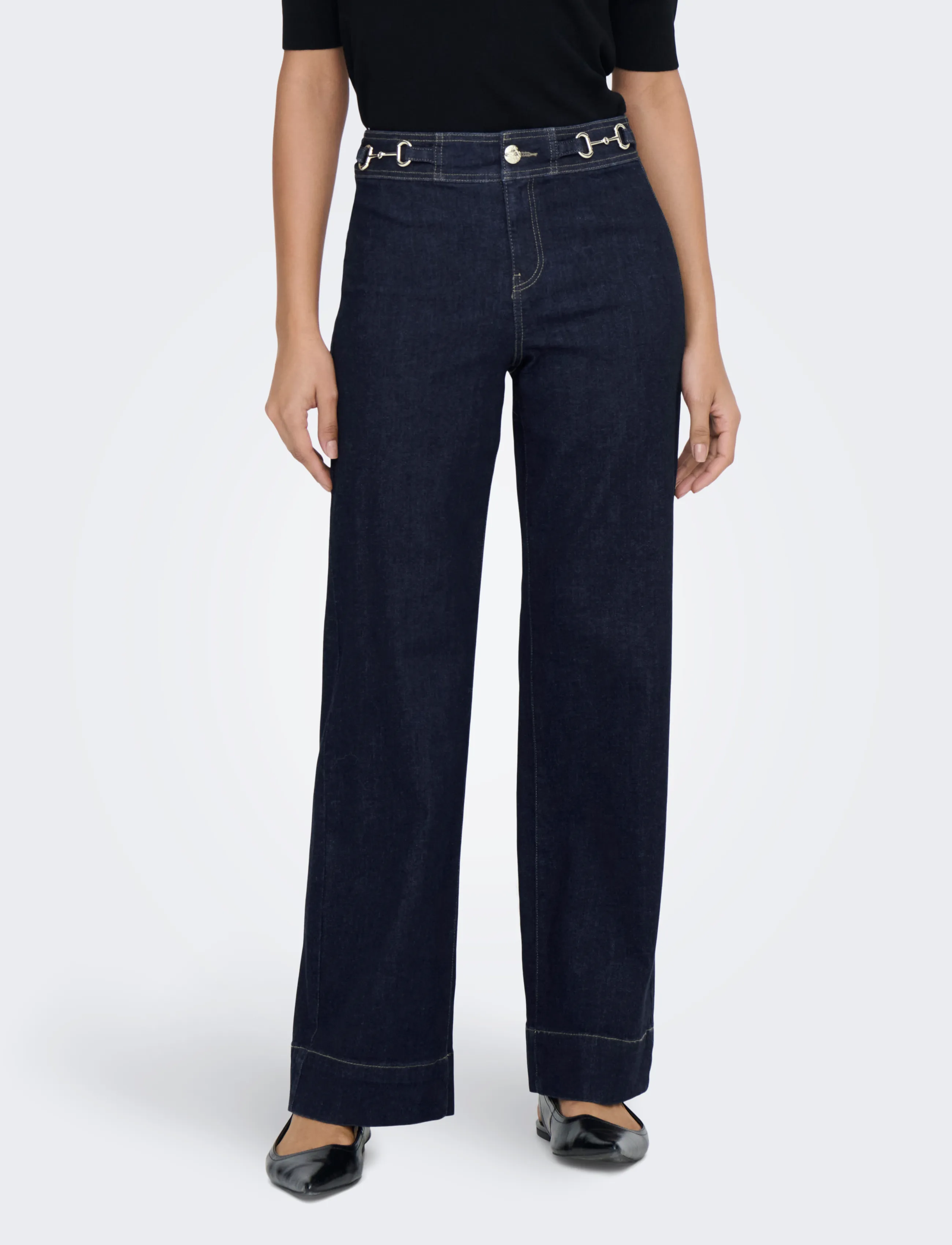 ONLY ONLMADISON HW WIDE BUCKLE DNM GUA411NOOS - Hosen mit weitem Bein - DARK BLUE DENIM / navy