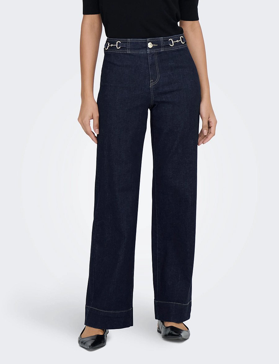 ONLY - ONLMADISON HW WIDE BUCKLE DNM GUA411NOOS - hosen mit weitem bein - dark blue denim - 0
