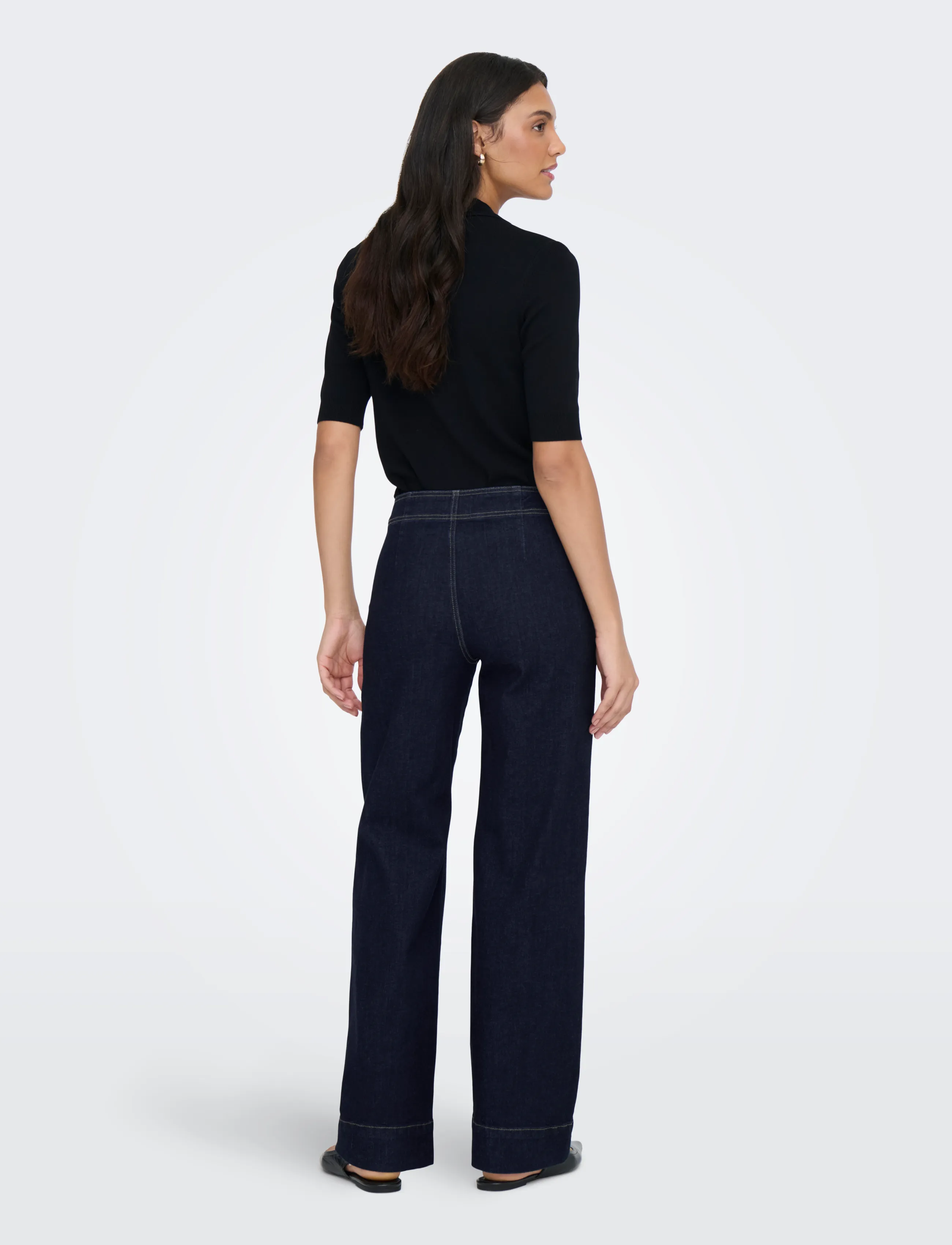 ONLY - ONLMADISON HW WIDE BUCKLE DNM GUA411NOOS - hosen mit weitem bein - dark blue denim - 3