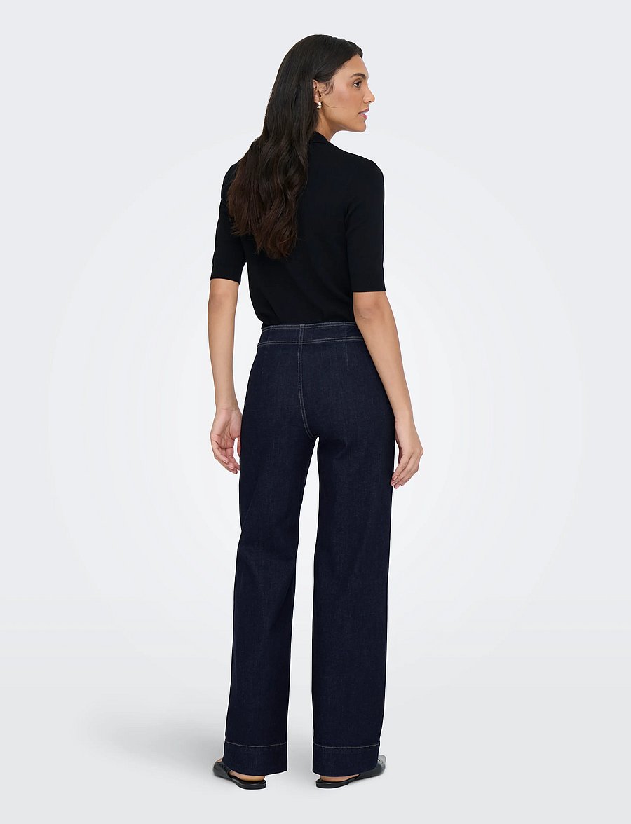 ONLY - ONLMADISON HW WIDE BUCKLE DNM GUA411NOOS - hosen mit weitem bein - dark blue denim - 3
