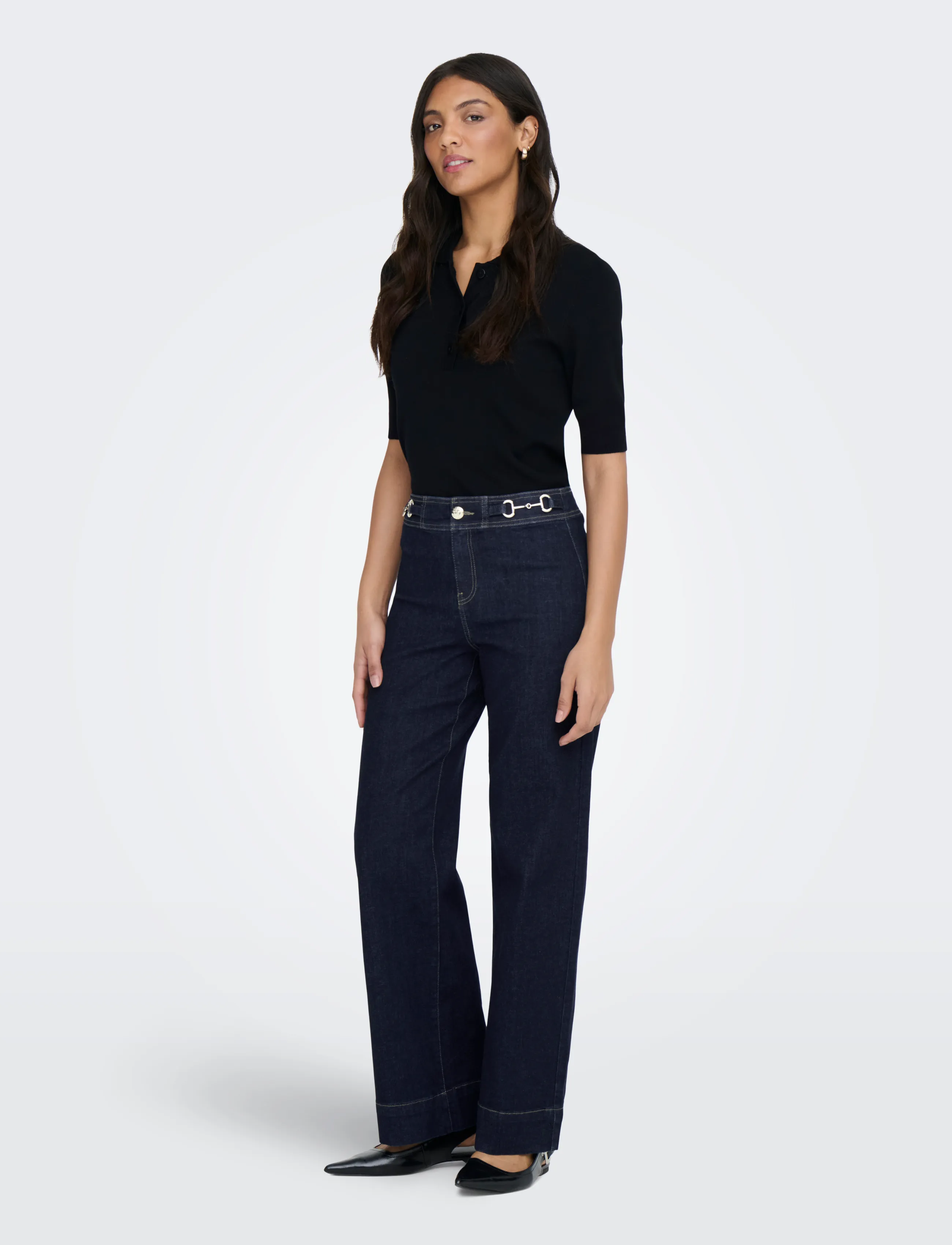 ONLY - ONLMADISON HW WIDE BUCKLE DNM GUA411NOOS - hosen mit weitem bein - dark blue denim - 4