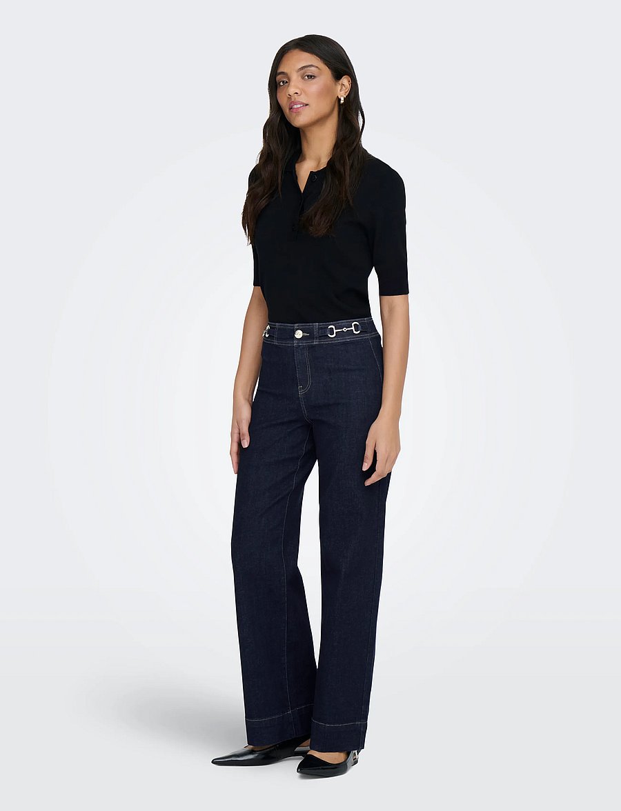 ONLY - ONLMADISON HW WIDE BUCKLE DNM GUA411NOOS - hosen mit weitem bein - dark blue denim - 4