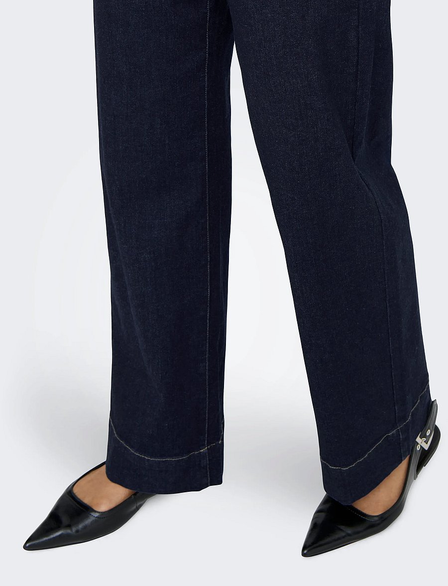 ONLY - ONLMADISON HW WIDE BUCKLE DNM GUA411NOOS - hosen mit weitem bein - dark blue denim - 5