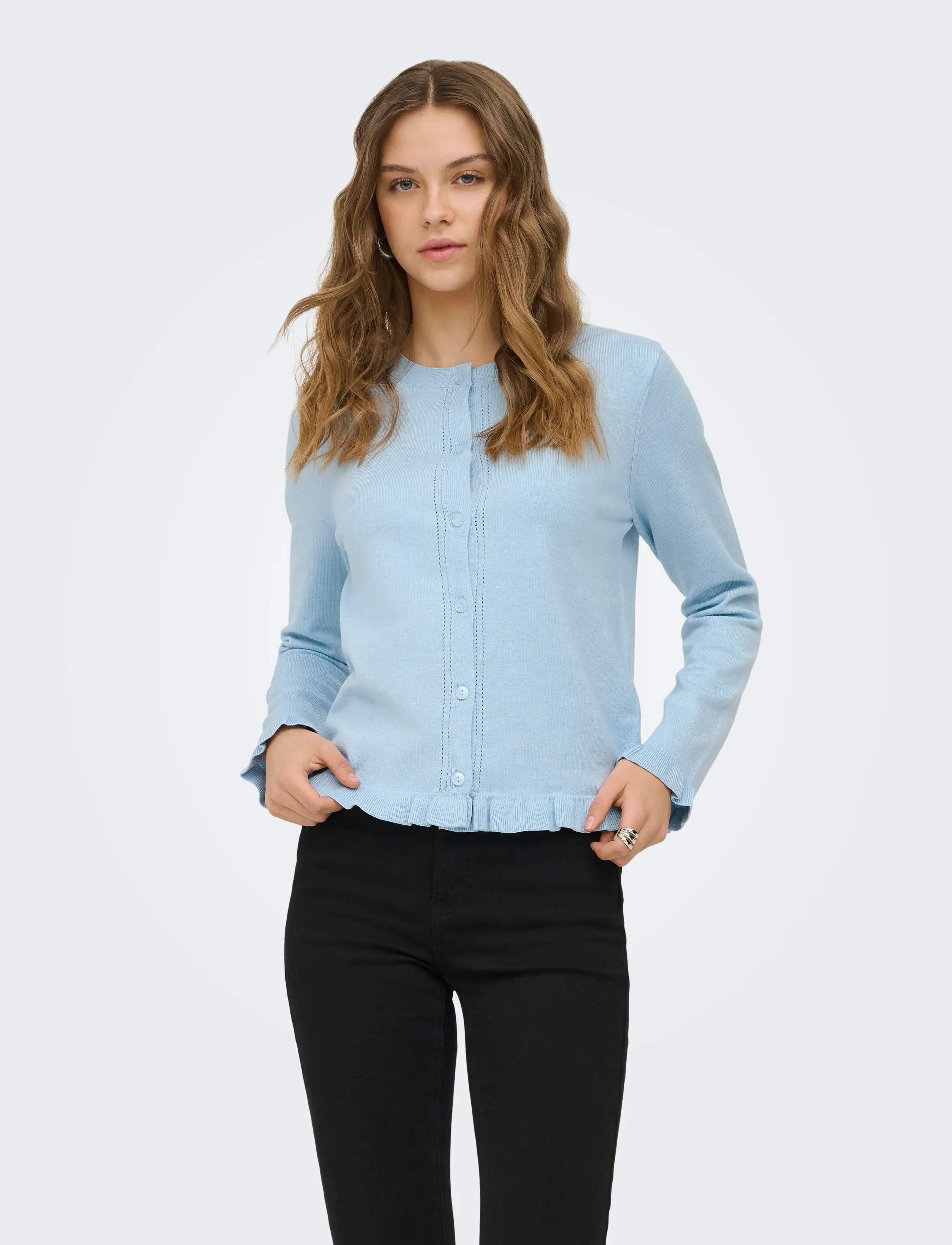 ONLY Onlcinderel Ls Frill Cardigan Ex Knt, XS, Knitwear, Blau - Cardigans, Frauen