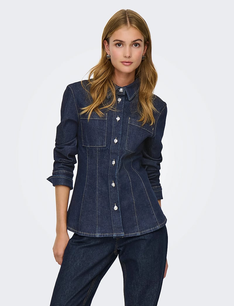 ONLY - ONLROSIE L/S FITTED DNM JACKET GUA - jeansjackor - dark blue denim - 0