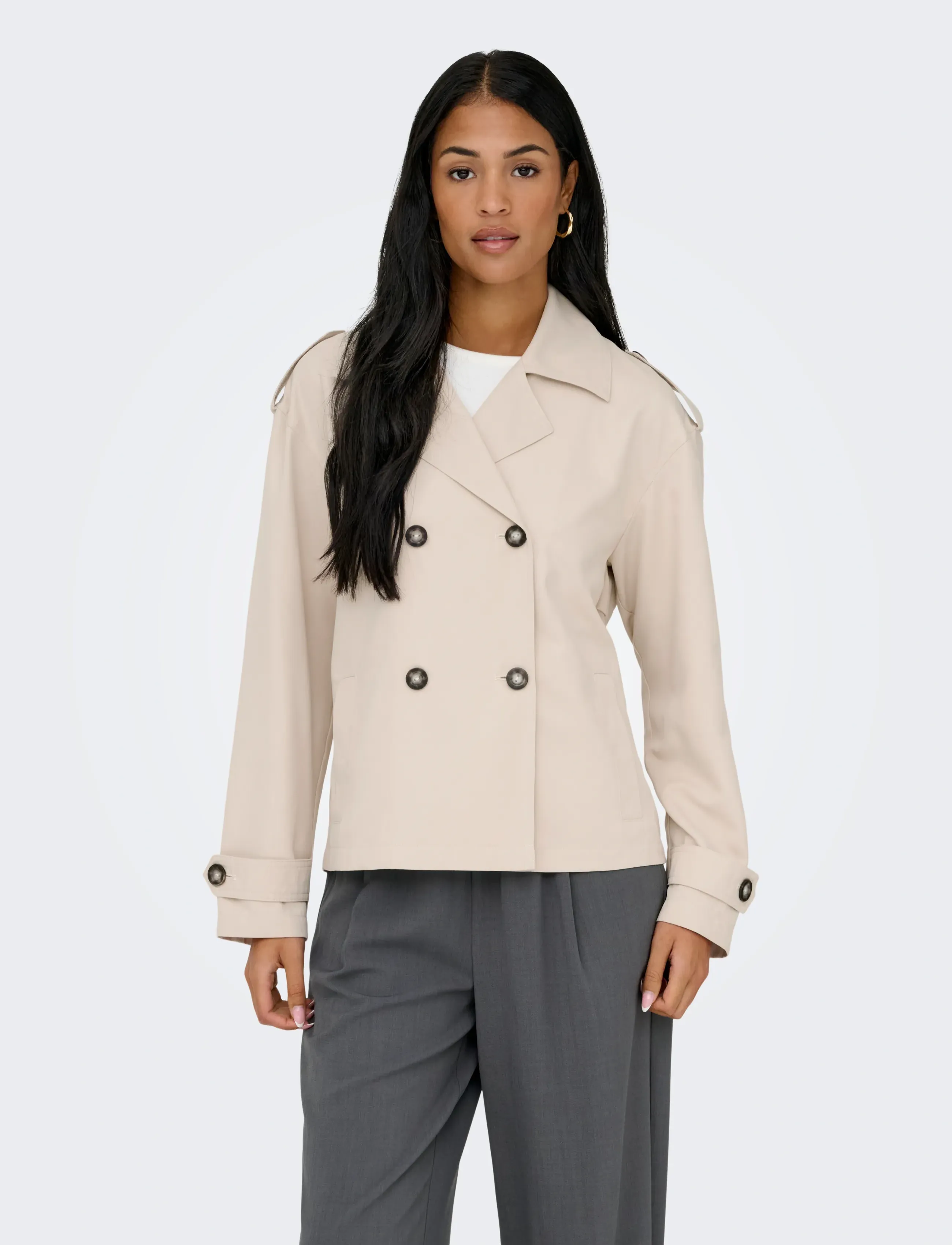 ONLY Onlhannah Short Life Trenchcoat Otw, M, Cream, Frakker > Trenchcoats, Dame