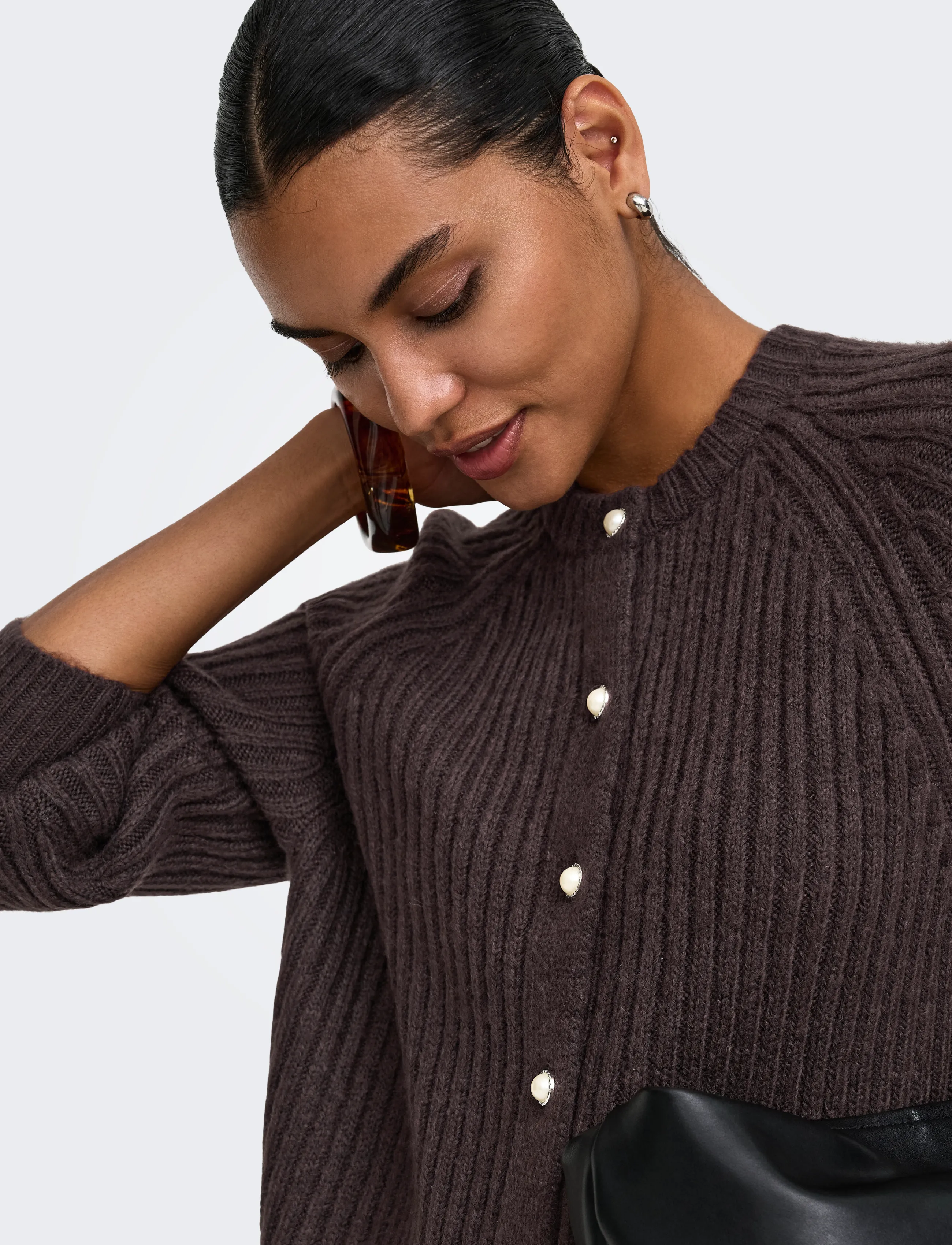 ONLY - ONLKALIBU L/S CARDIGAN KNT NOOS - cardigans - chocolate brown - 5