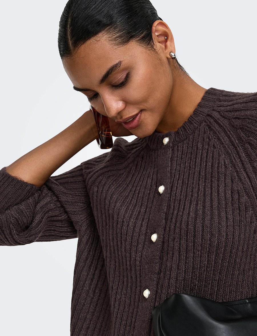 ONLY - ONLKALIBU L/S CARDIGAN KNT NOOS - cardigans - chocolate brown - 5