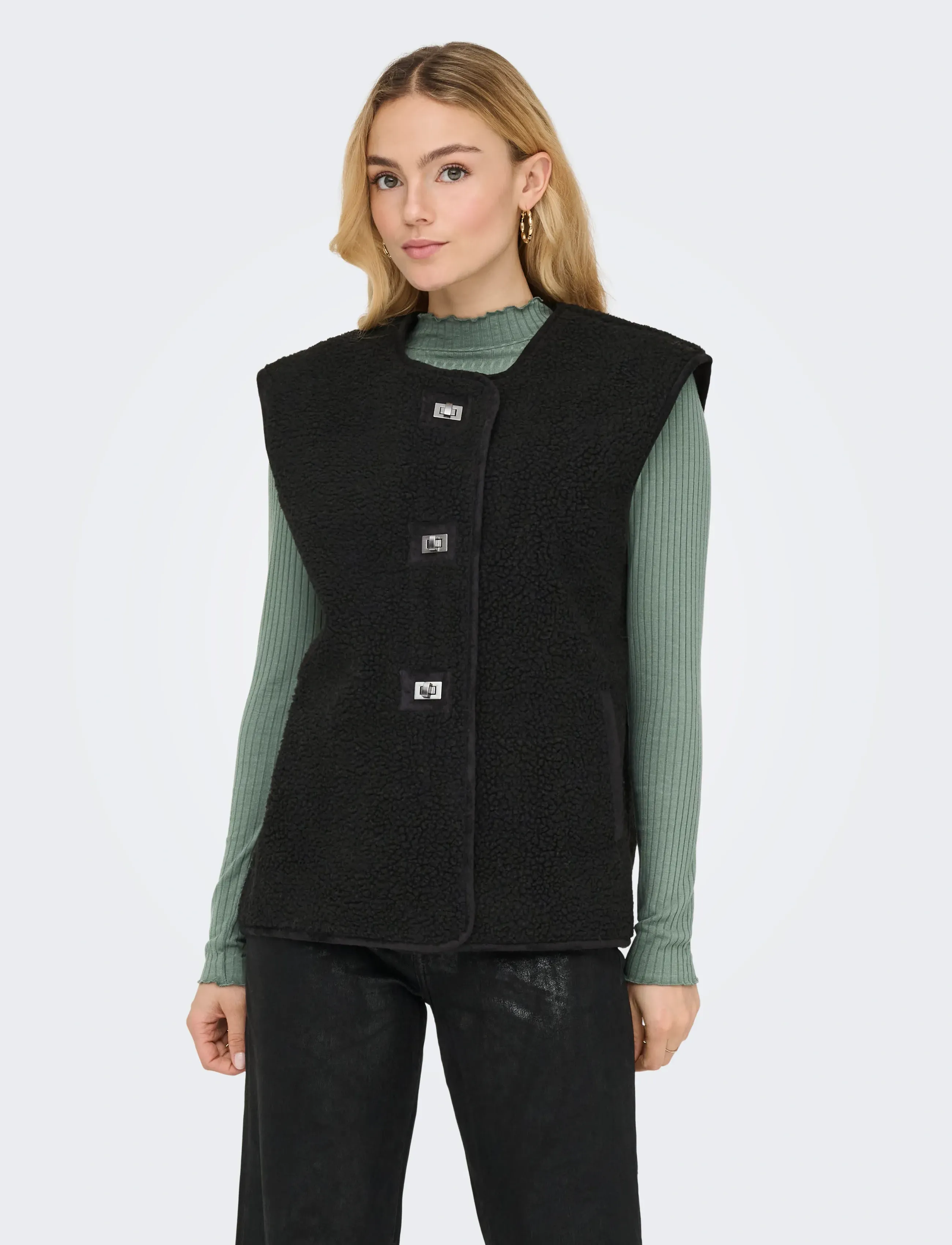 ONLY Onlwendy Teddy Waistcoat Otw, Kvinder, Teddy Vest, Sort, Str: XS