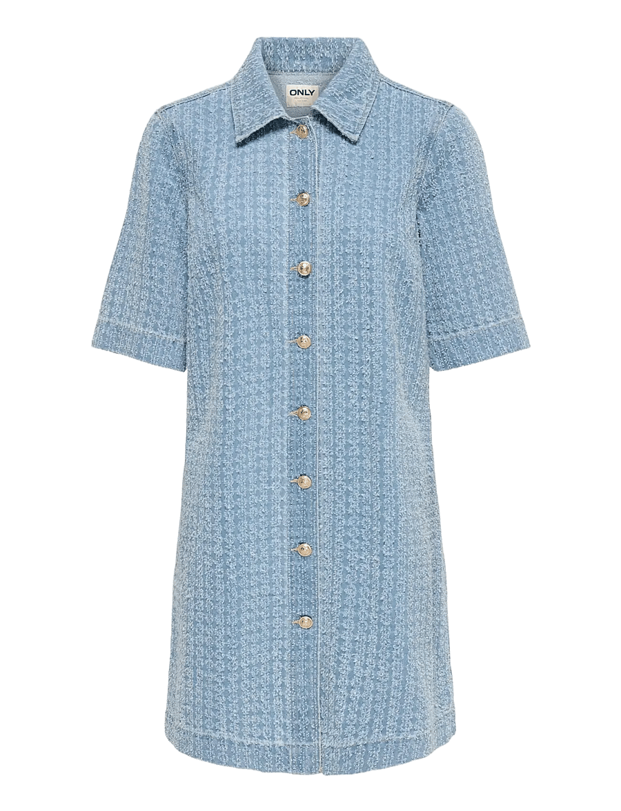 ONLY - ONLBELLE BOUCLE S/S DNM DRESS BJ - skyrtukjólar - light blue denim - 0