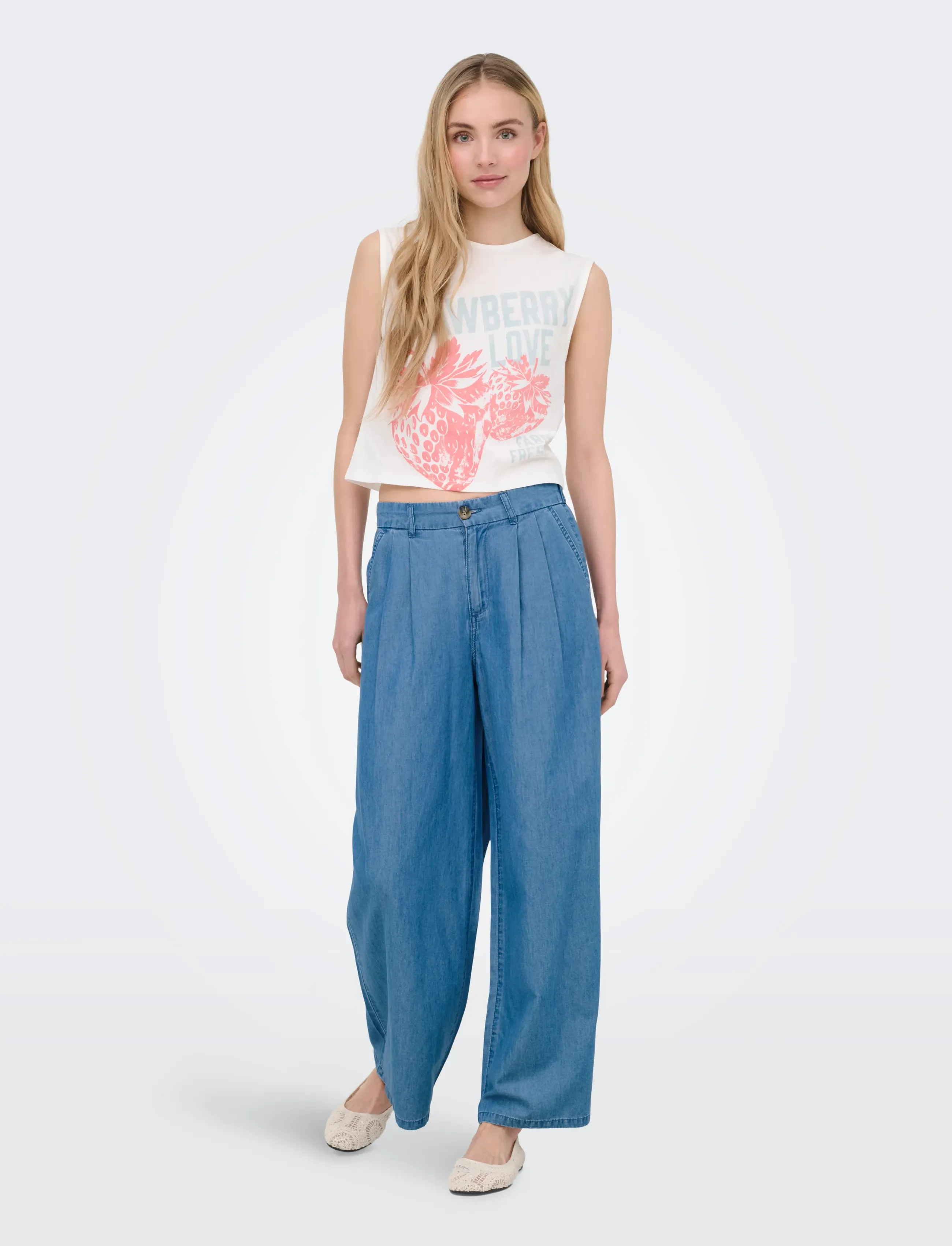ONLY - ONLBEA HW DNM WIDE DNM BJ - brede jeans - medium blue denim - 4