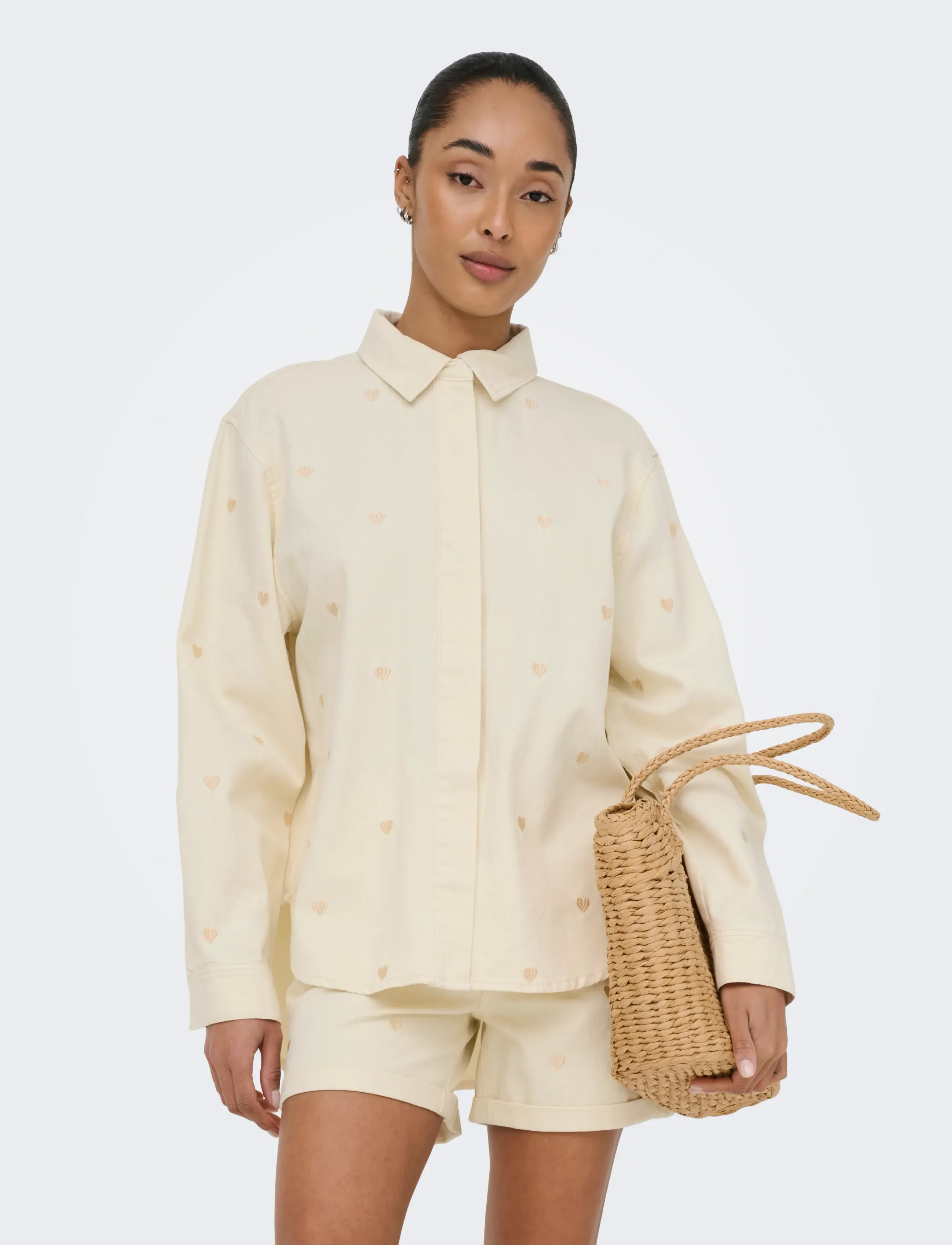 ONLY ONLVERA LS HEART DNM SHIRT GUA - Shirts - ECRU / cream