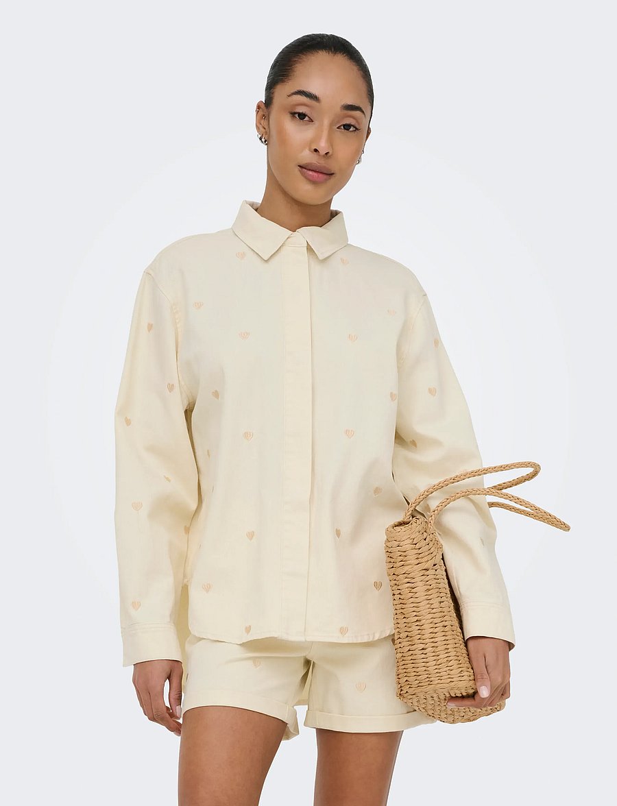 ONLY - ONLVERA LS HEART DNM SHIRT GUA - teksasärgid - ecru - 0